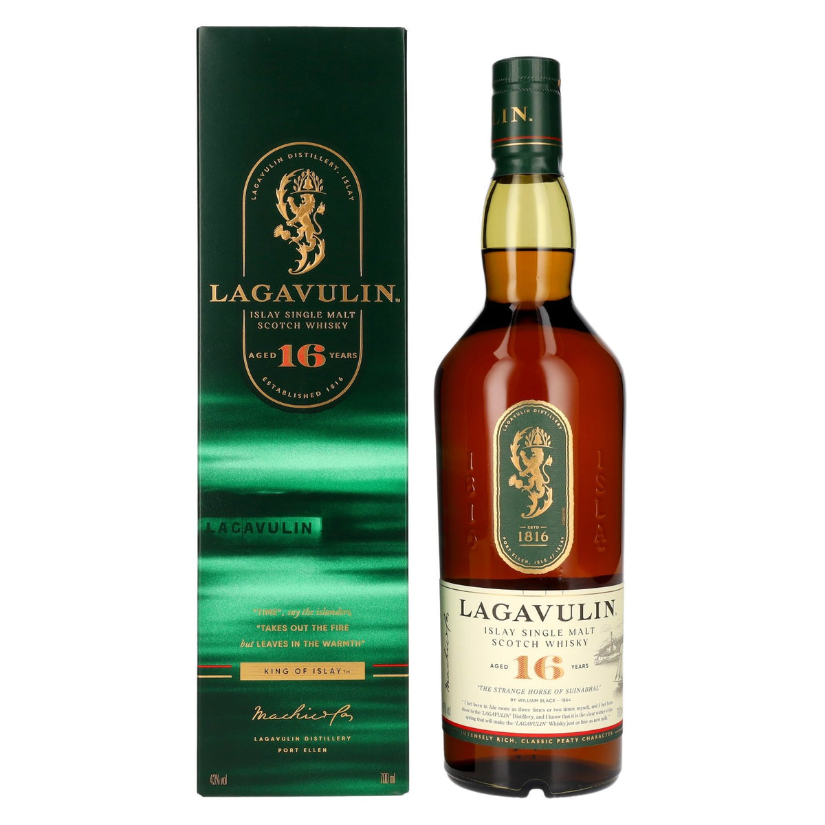 Lagavulin 16-Year-Old Single Malt Whisky, 43% ABV, 0.7 litres, in a gift box