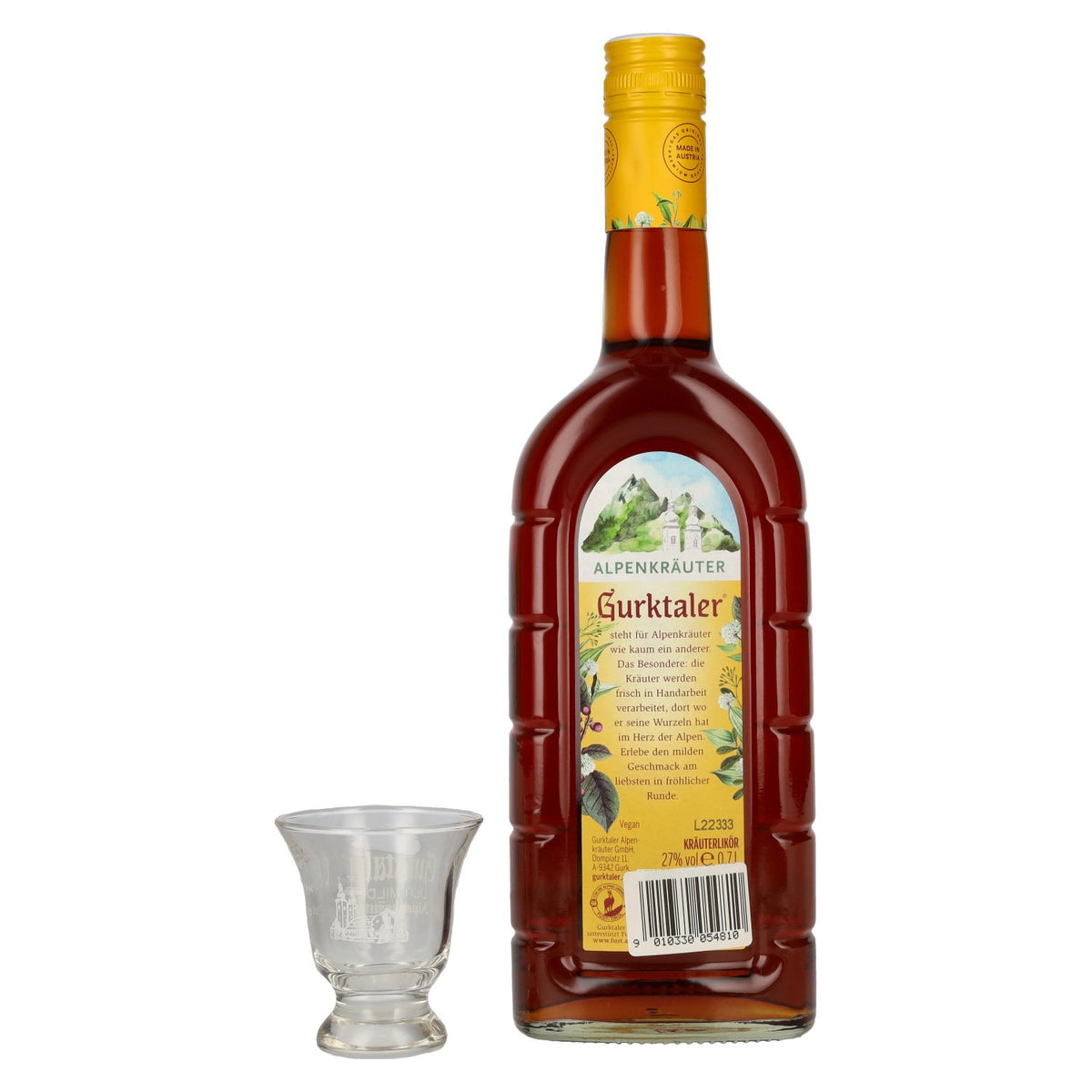 Gurktaler Alpenkräuter 27% vol. 0,7l avec Gurktaler Retro Stamperl
