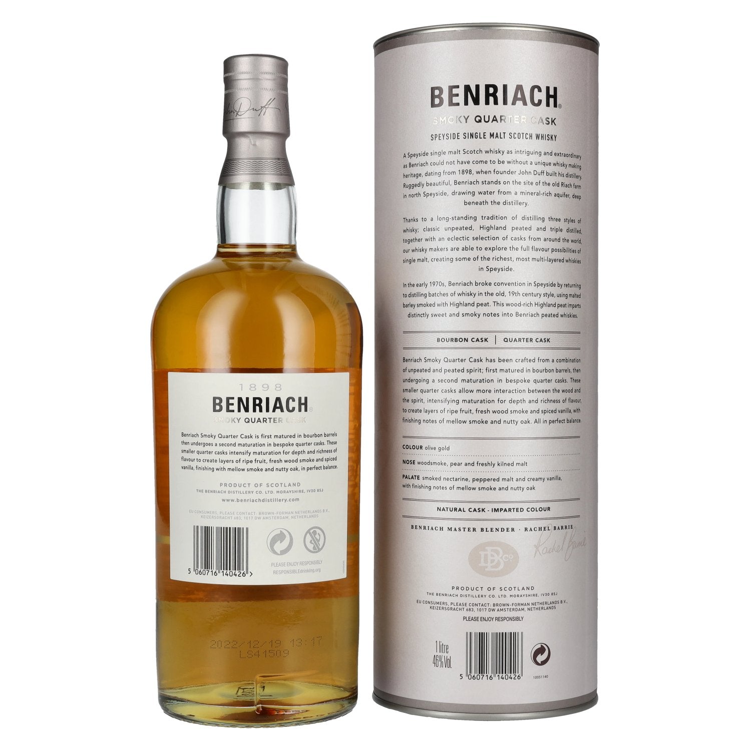 The BenRiach SMOKY QUARTER CASKS Single Malt Scotch Whisky 46% Vol. 1l en coffret cadeau