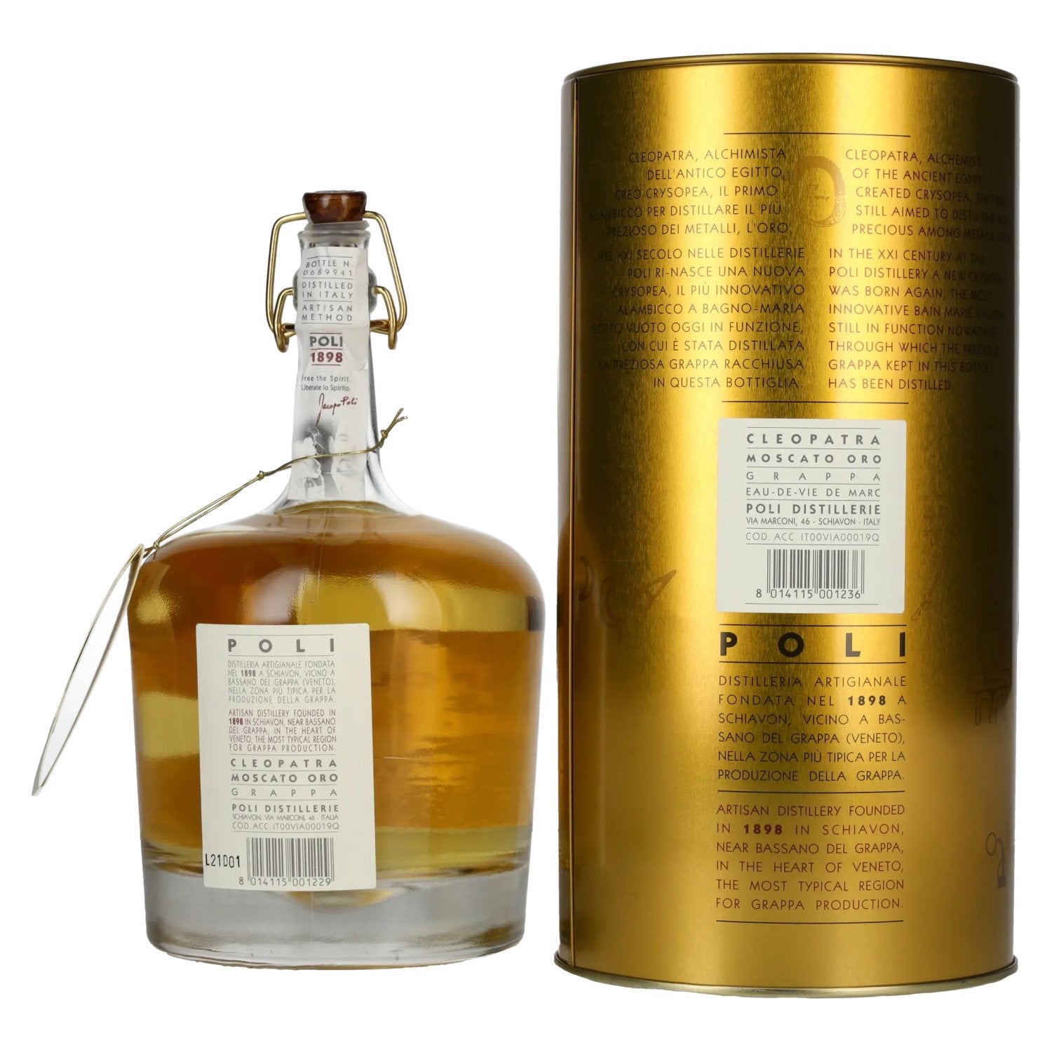 Poli Grappa Cleopatra Moscato Oro 40% Vol. 0,7l en Tinbox