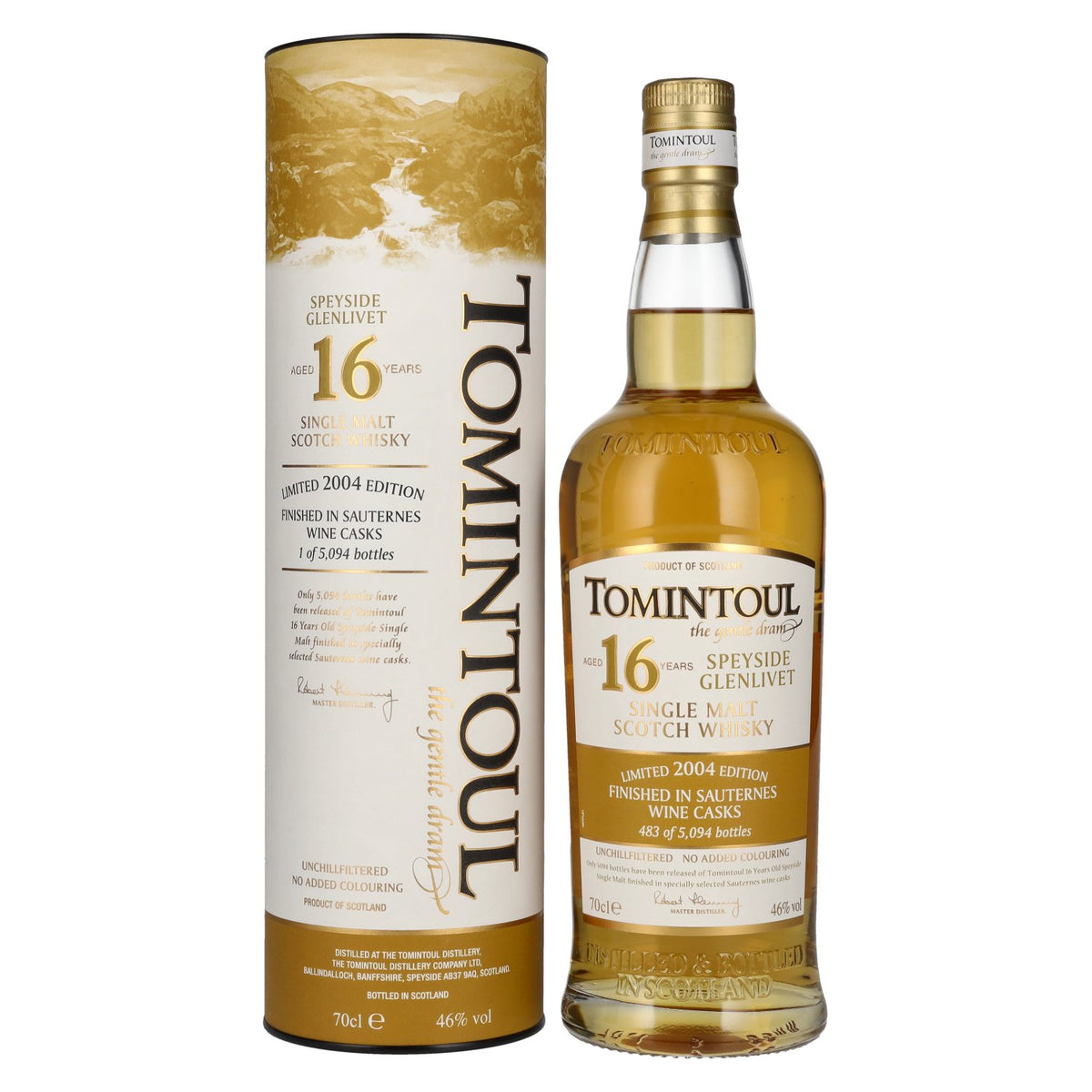 Tomintoul 16 Years Old The Gentle Dram Single Malt Scotch Whisky Limited Edition 2004 46% Vol. 0,7l en boîte cadeau