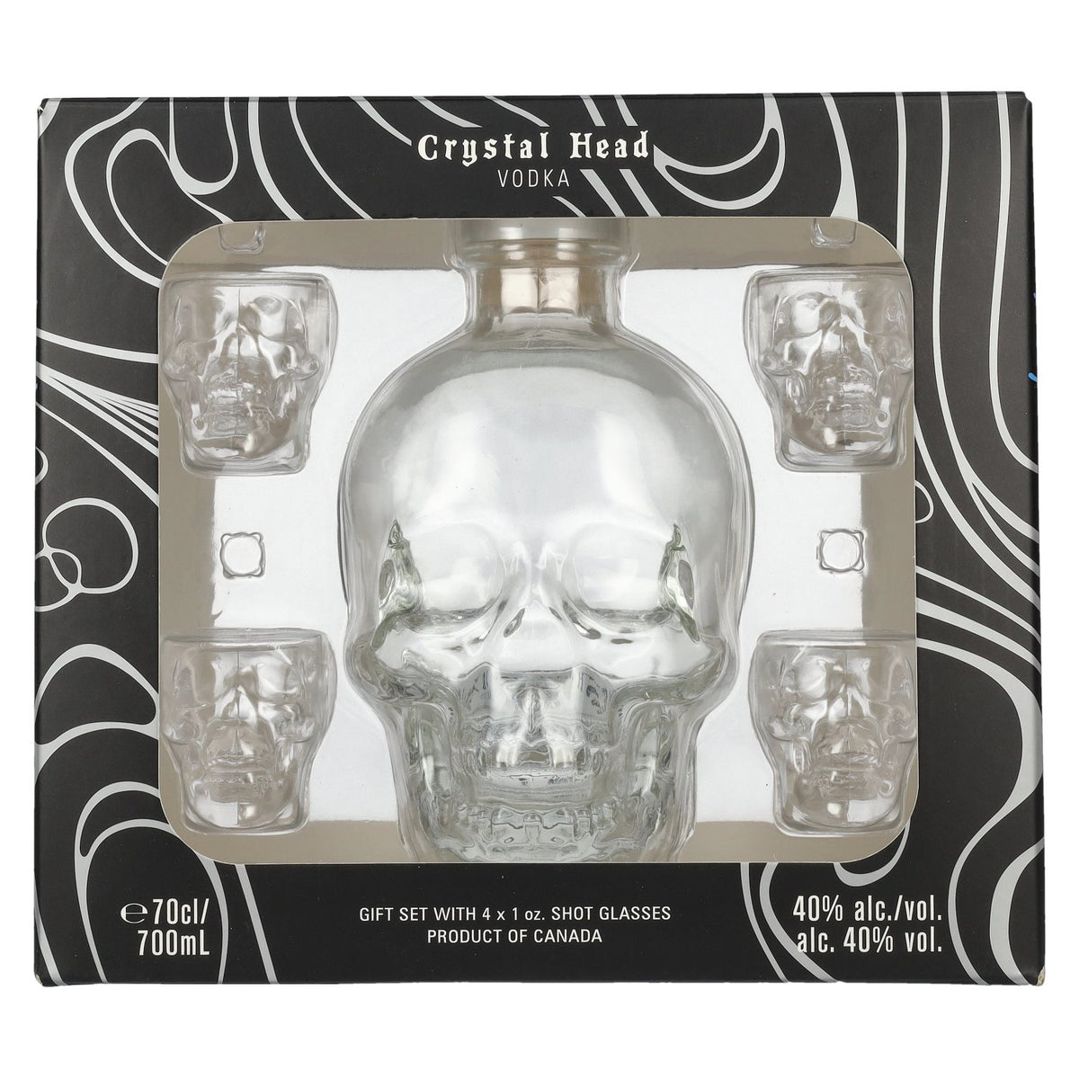 Crystal Head Vodka 40% vol. 0,7l dans une boîte cadeau avec 4 verres à shot