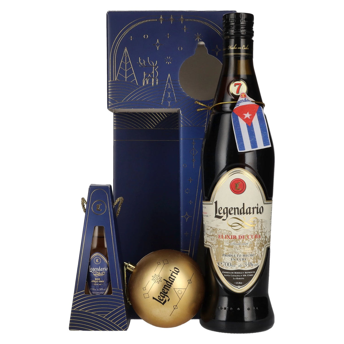 Legendario Elixir de Cuba Felices Fiestas 34.3% vol. 0.7l in gift box with 0.05l mini and Christmas bauble