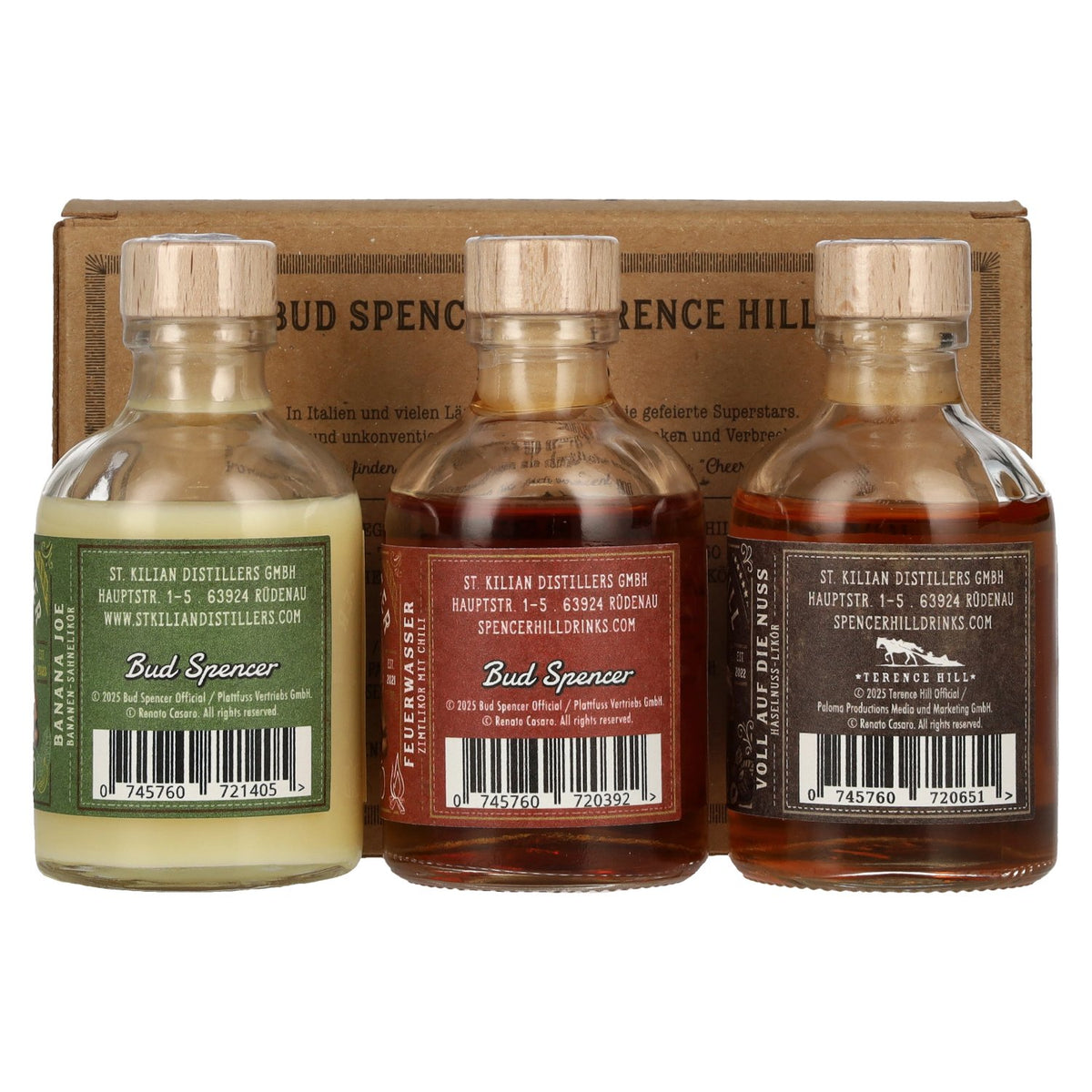 Bud Spencer &amp; Terence Hill mini set liqueur 25% vol. 3x0.05l in gift box