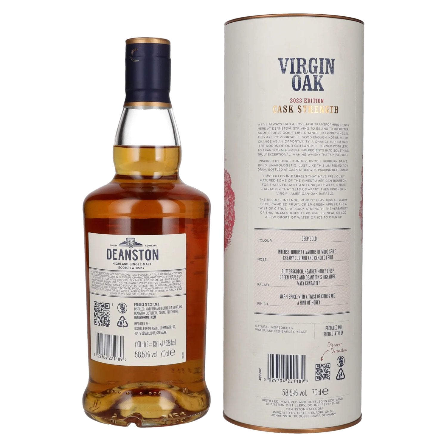 Deanston VIRGIN OAK Highland Single Malt Cask Strength Batch No. 1 Edition 2023 58,5% Vol. 0,7l en coffret cadeau