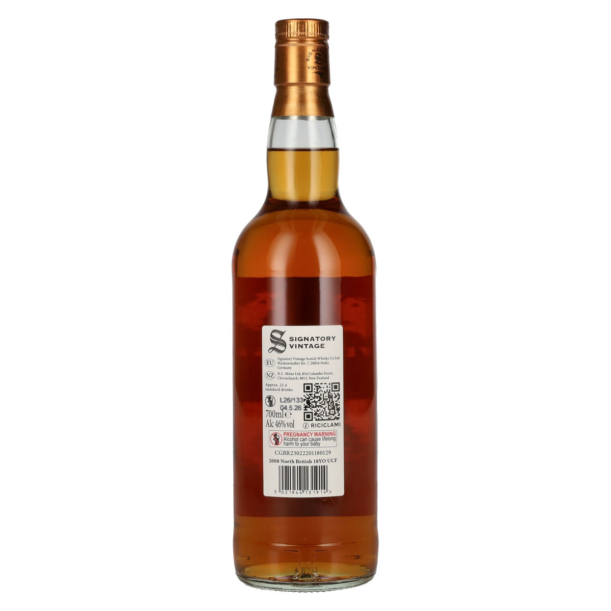 Signatory Vintage North British 18 ans d'âge, fûts de sherry de premier remplissage et de bourbon de deuxième remplissage, 2008, 46 % vol., 0,7 l