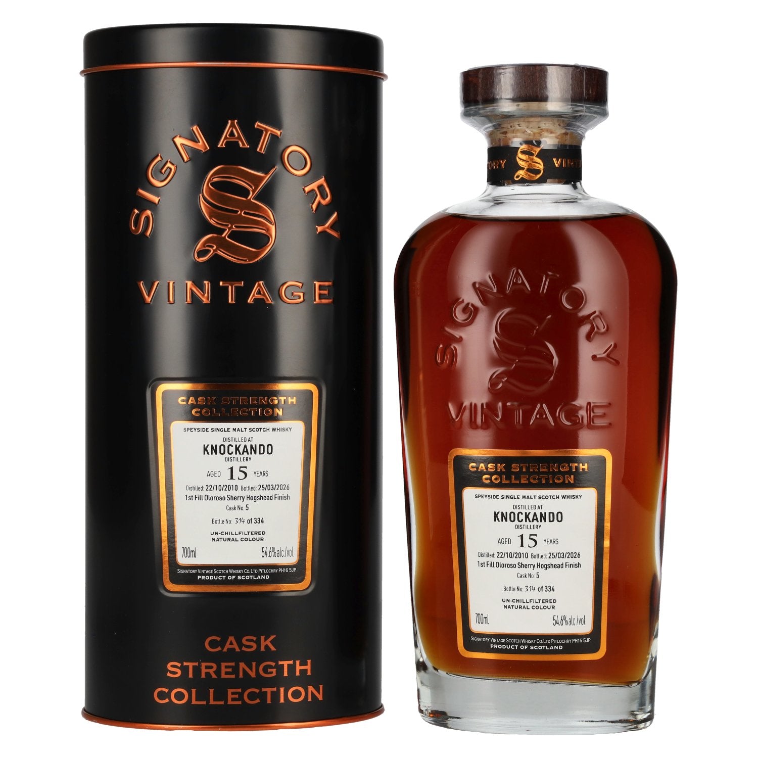 Signatory Vintage KNOCKANDO 15 Years Old 1st Fill Oloroso Sherry Cask Strength #5 2010 54,6% Vol. 0,7l in Tinbox