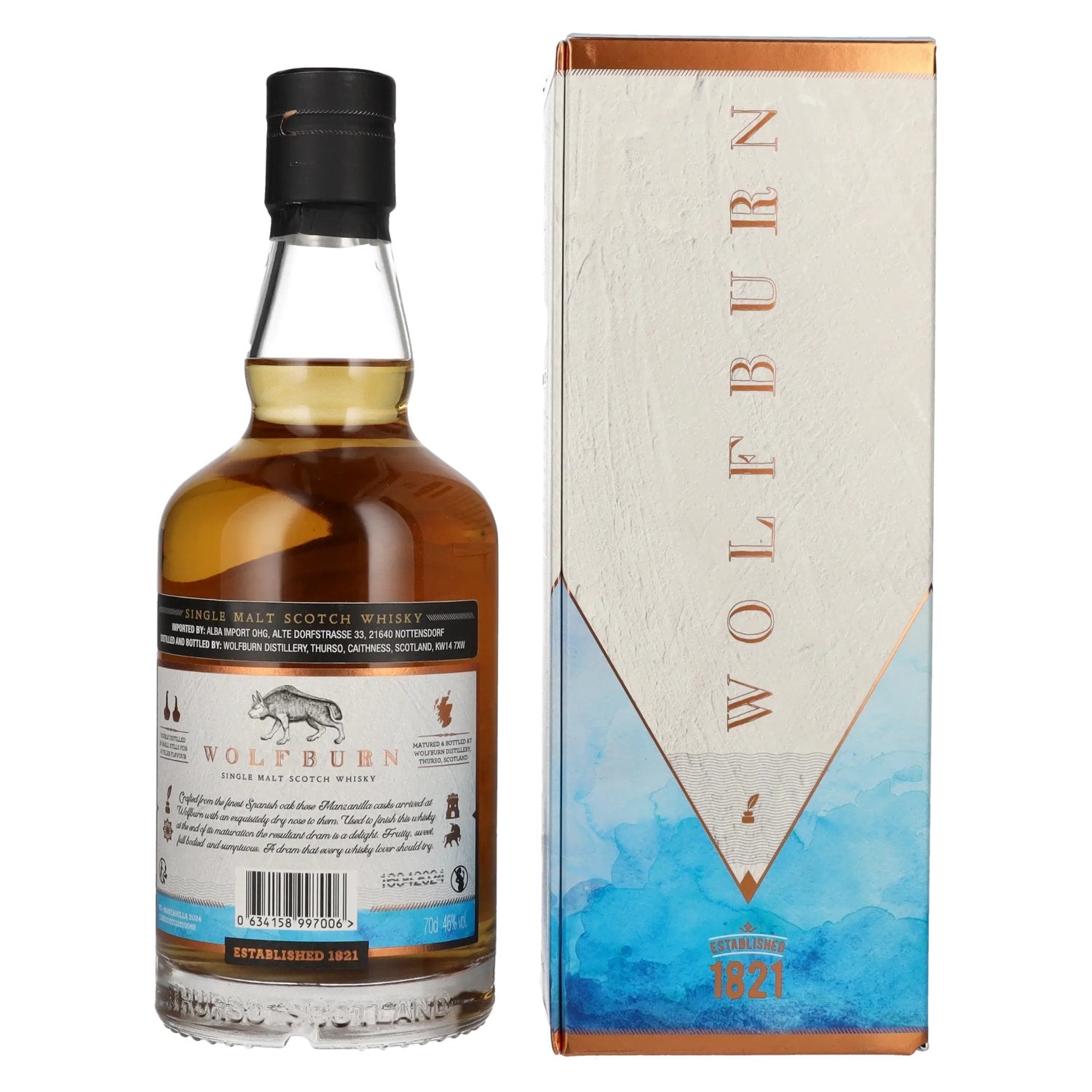 Wolfburn MANZANILLA Single Malt Scotch Whisky 46% Vol. 0,7l en boîte cadeau
