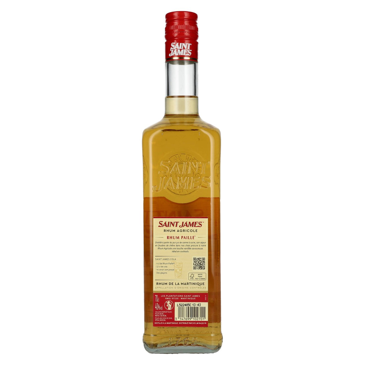 Saint James Pure Canne PAILLE Rhum Agricole 40% Vol. 0,7l