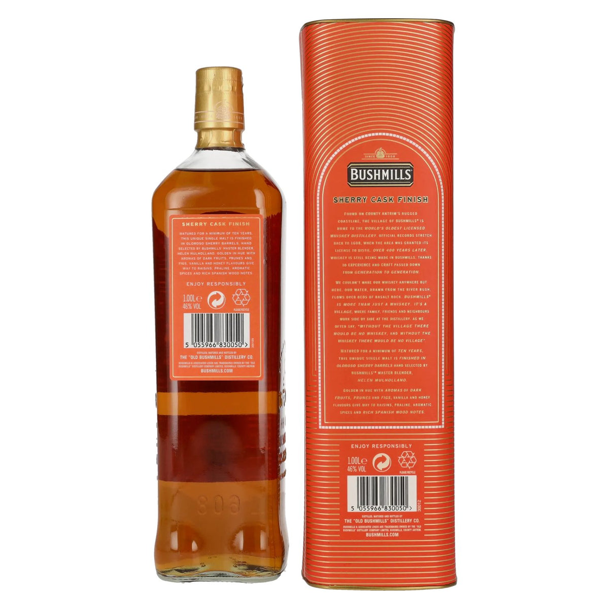 Bushmills 10 Years Old Single Malt Irish Whiskey SHERRY CASK Finish 46% Vol. 1l in Geschenkbox