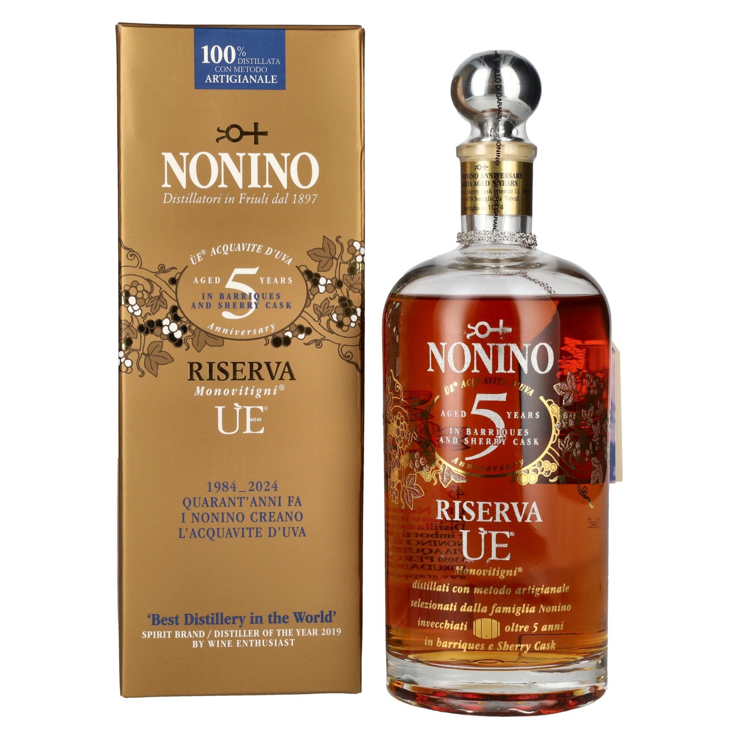 Nonino Grappa ÙE Monovitigni Riserva 5 Years Old 43% vol. 0.7 l in a gift box