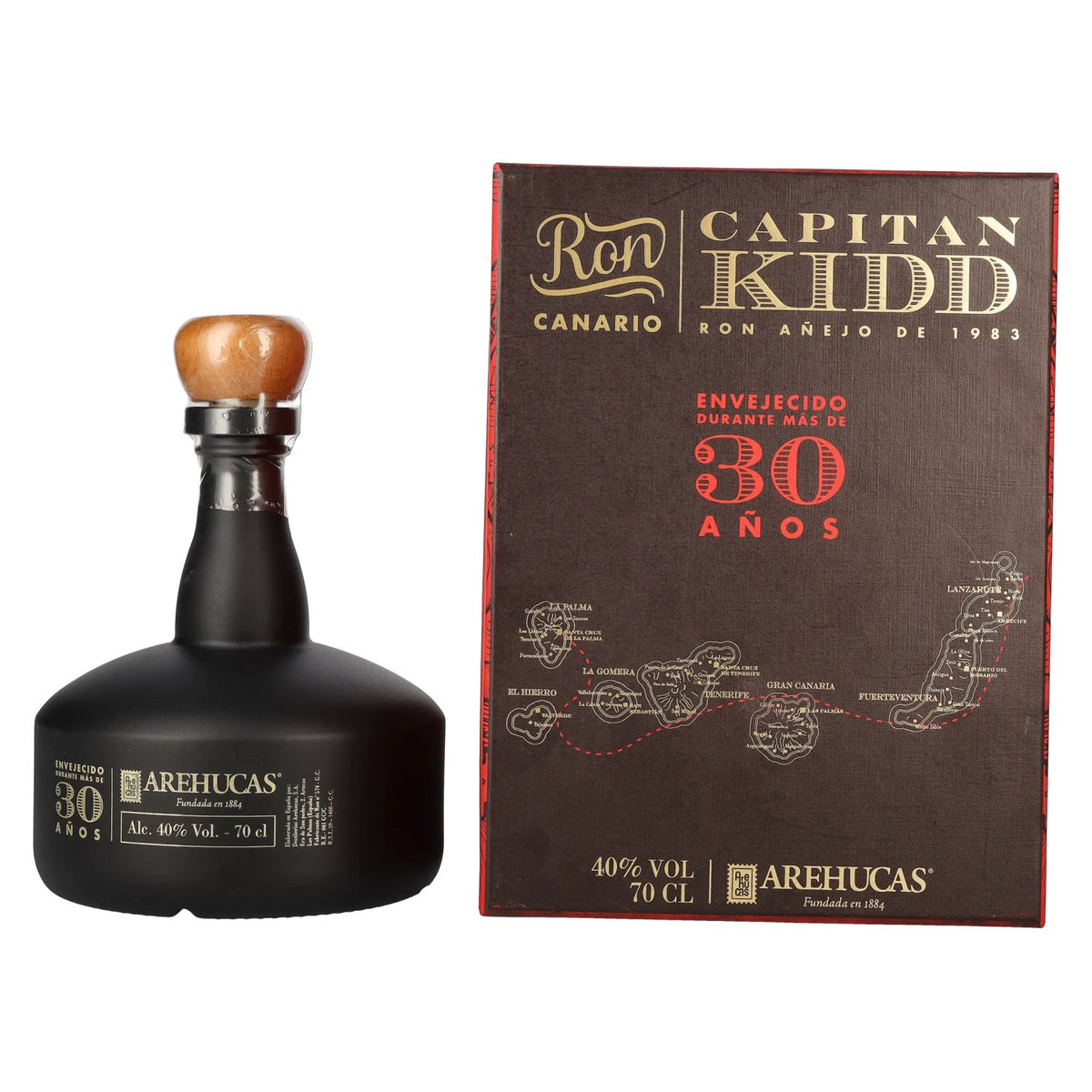 Ron Arehucas CAPITAN KIDD 30 Años Ron Canario 40% Vol. 0,7l in gift box