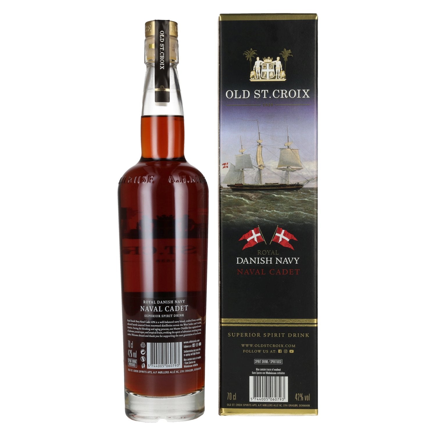 Old St. Croix A.H. Riise Royal DANISH NAVY NAVAL CADET Superior Spirit Drink 42% Vol. 0,7l in Geschenkbox
