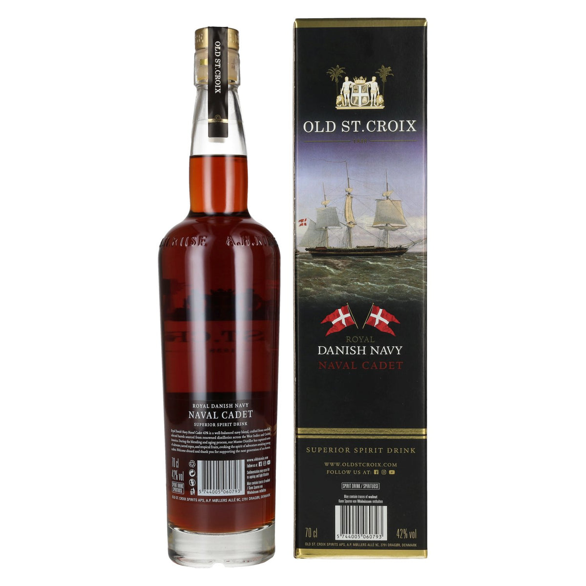 Old St. Croix A.H. Riise Royal DANISH NAVY NAVAL CADET Superior Spirit Drink 42% vol. 0,7l en boîte cadeau