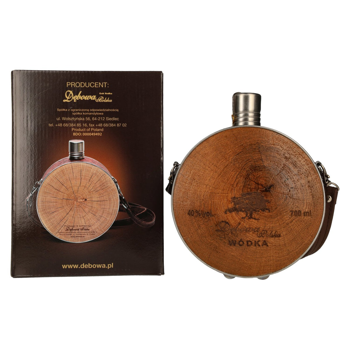 Vodka Debowa, bouteille de chasse avec lanière en cuir, 40 % vol., 0,7 l