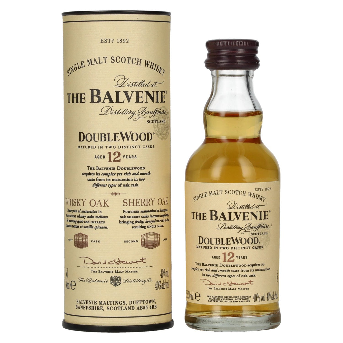 The Balvenie 12 Years Old Double Wood 40% Vol. 0,05l in gift box