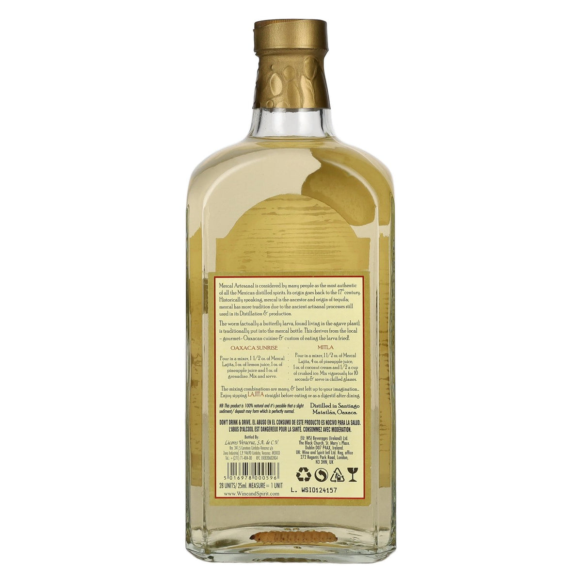 Lajita Mezcal REPOSADO avec ver d'agave, 40 % vol., 0,7 l