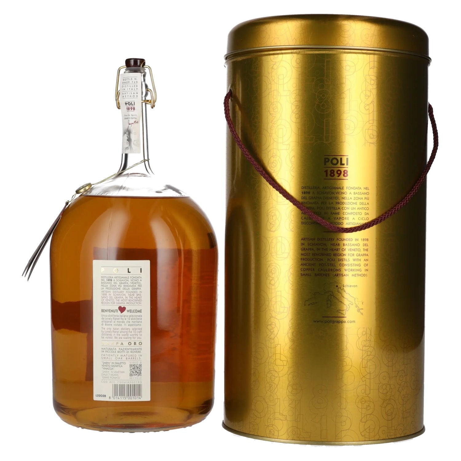 Poli Grappa Sarpa Oro di Poli 40% Vol. 3l en Tinbox
