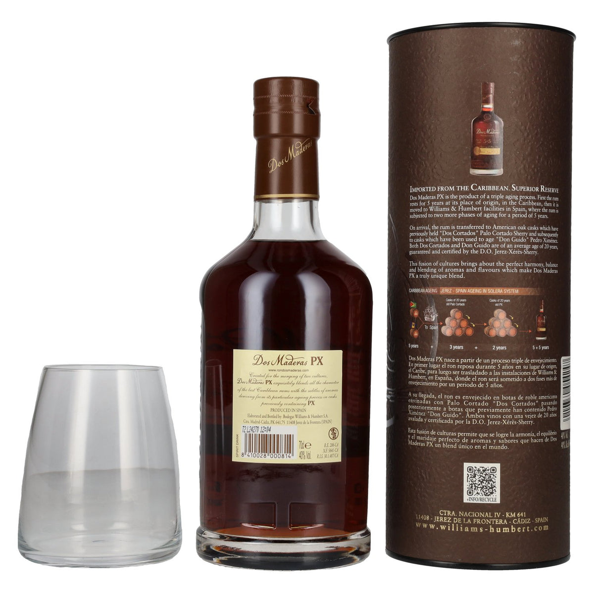 Dos Maderas PX 5+5 Years Old Triple Aged Spirit Drink 40% Vol. 0,7l in gift box with glass