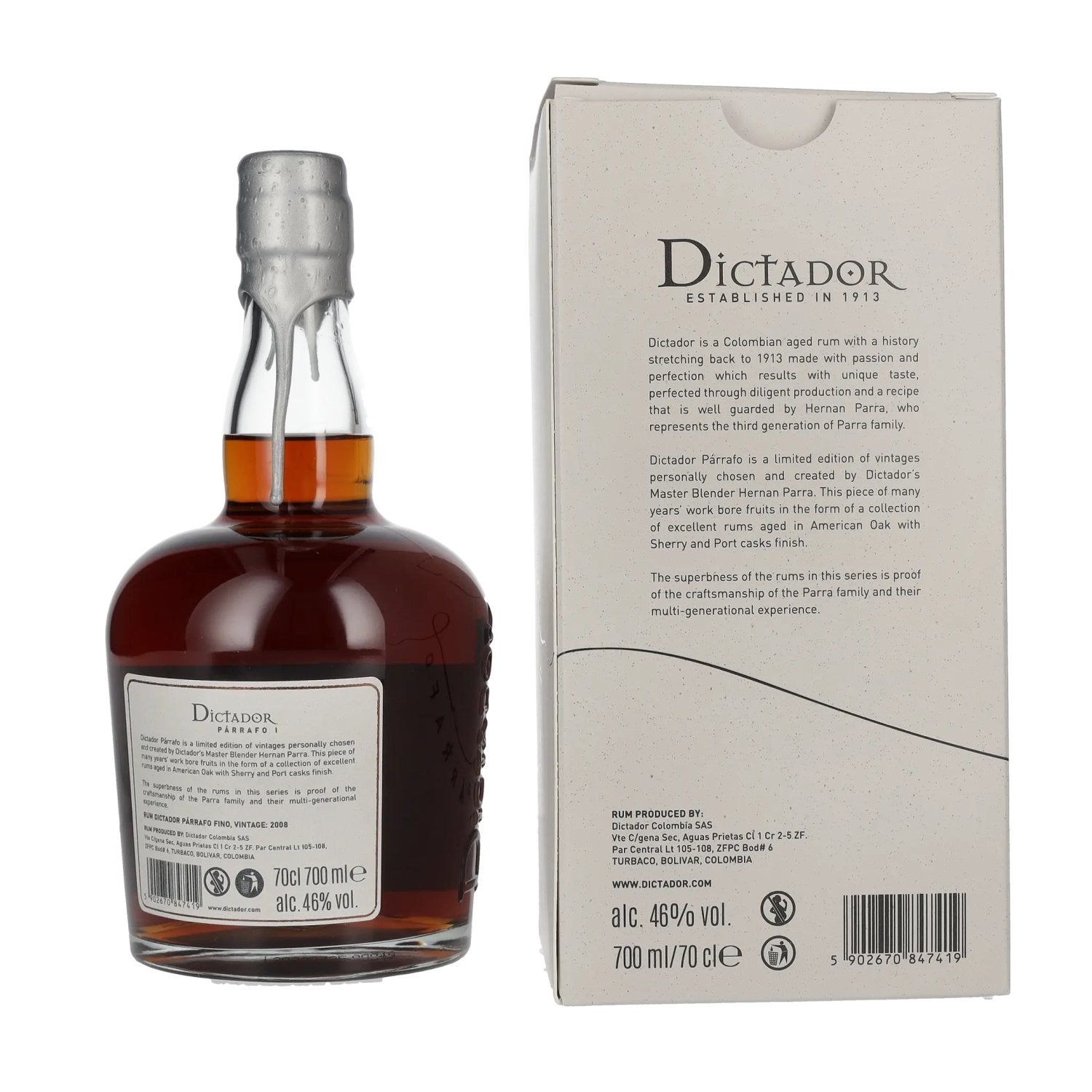 Dictador PÁRRAFO I 14 Years Old FINO Vintage 2008 46% vol. 0,7l en boîte cadeau
