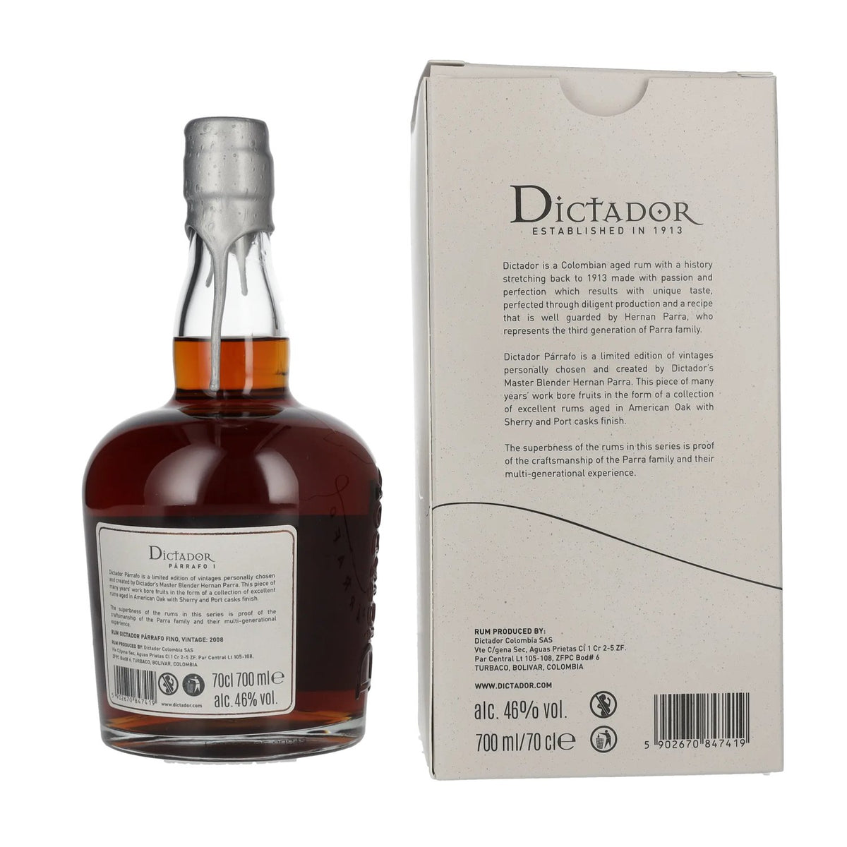 Dictador PÁRRAFO I 14 Years Old FINO Vintage 2008 46% Vol. 0,7l in gift box