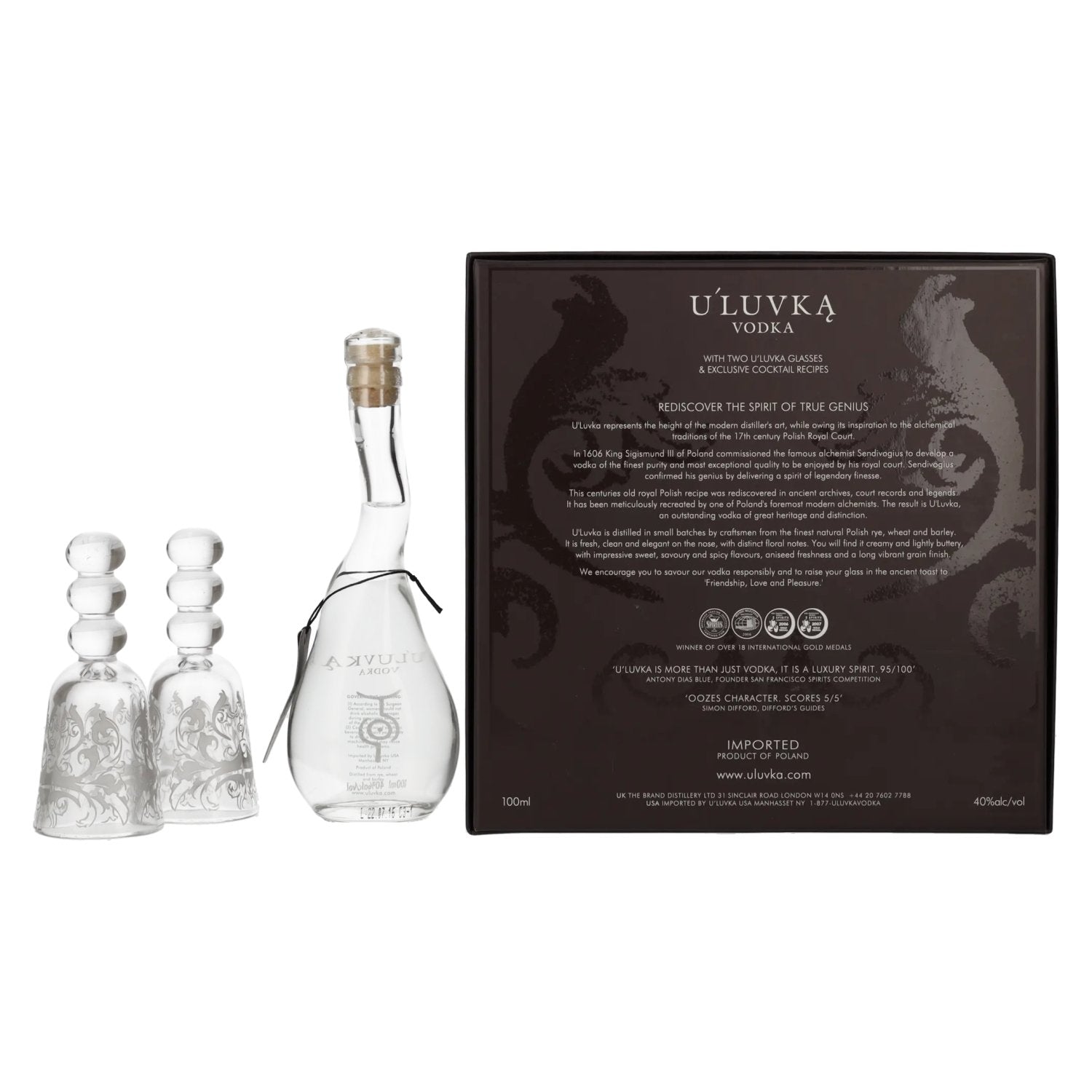 U'Luvka Vodka 40% Vol. 0,1l in gift box with 2 glasses
