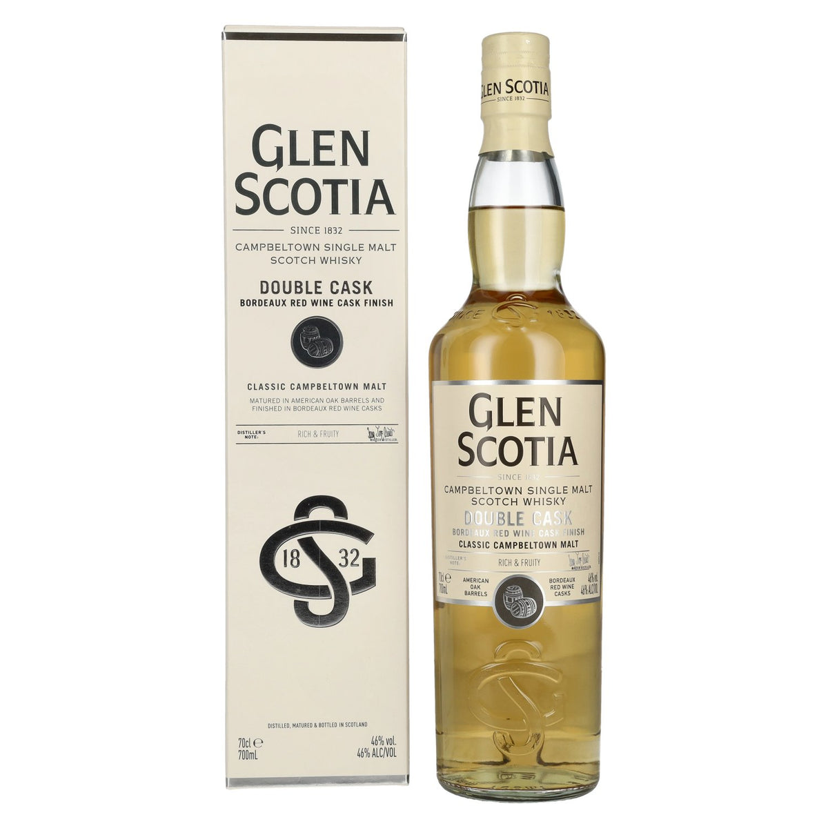 Glen Scotia DOUBLE CASK Bordeaux Red Wine Cask Single Malt Scotch Whisky 46% Vol. 0,7l en coffret cadeau