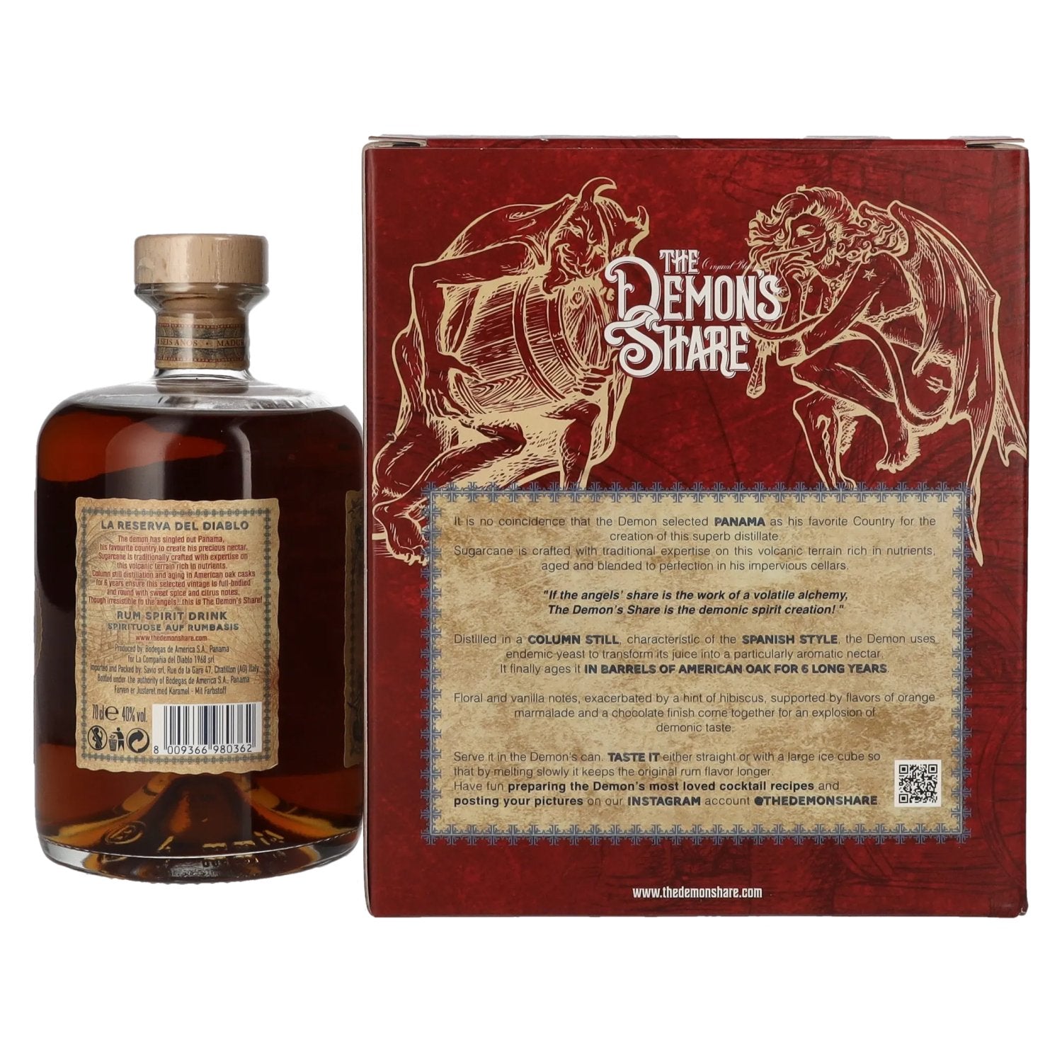 The Demon's Share 6 Years Old Spirit Drink 40% Vol. 0,7l in gift box with 2 cans of The Demon's Share