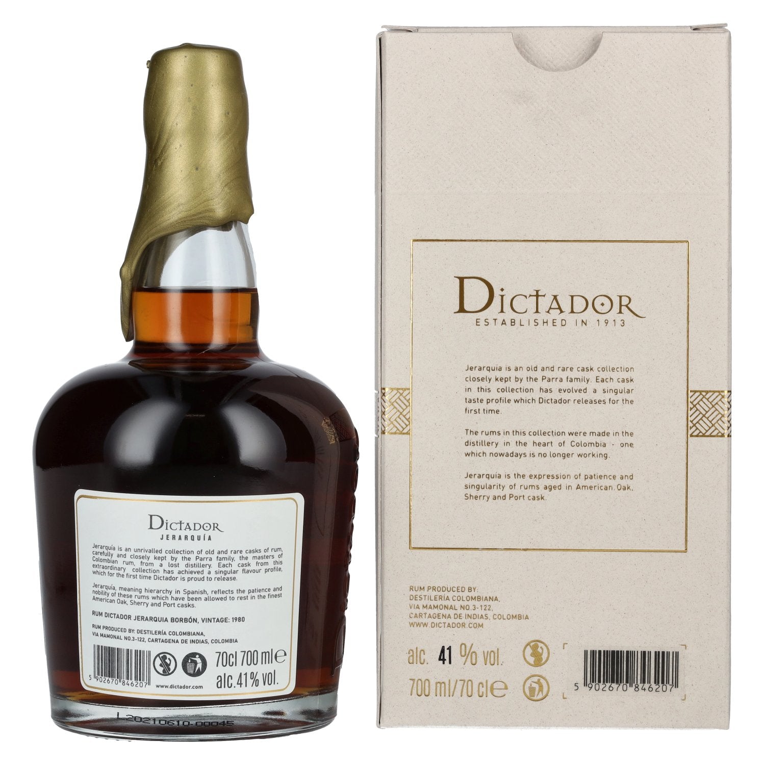 Dictador JERARQUÍA 40 Years Old BORBÓN Rum 1980 41% Vol. 0,7l in gift box