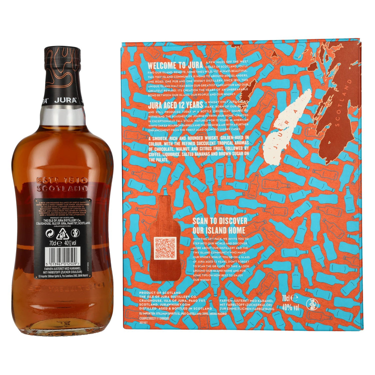 Jura 12 Years Old Single Malt Scotch Whisky 40% Vol. 0,7l en coffret cadeau avec 2 verres