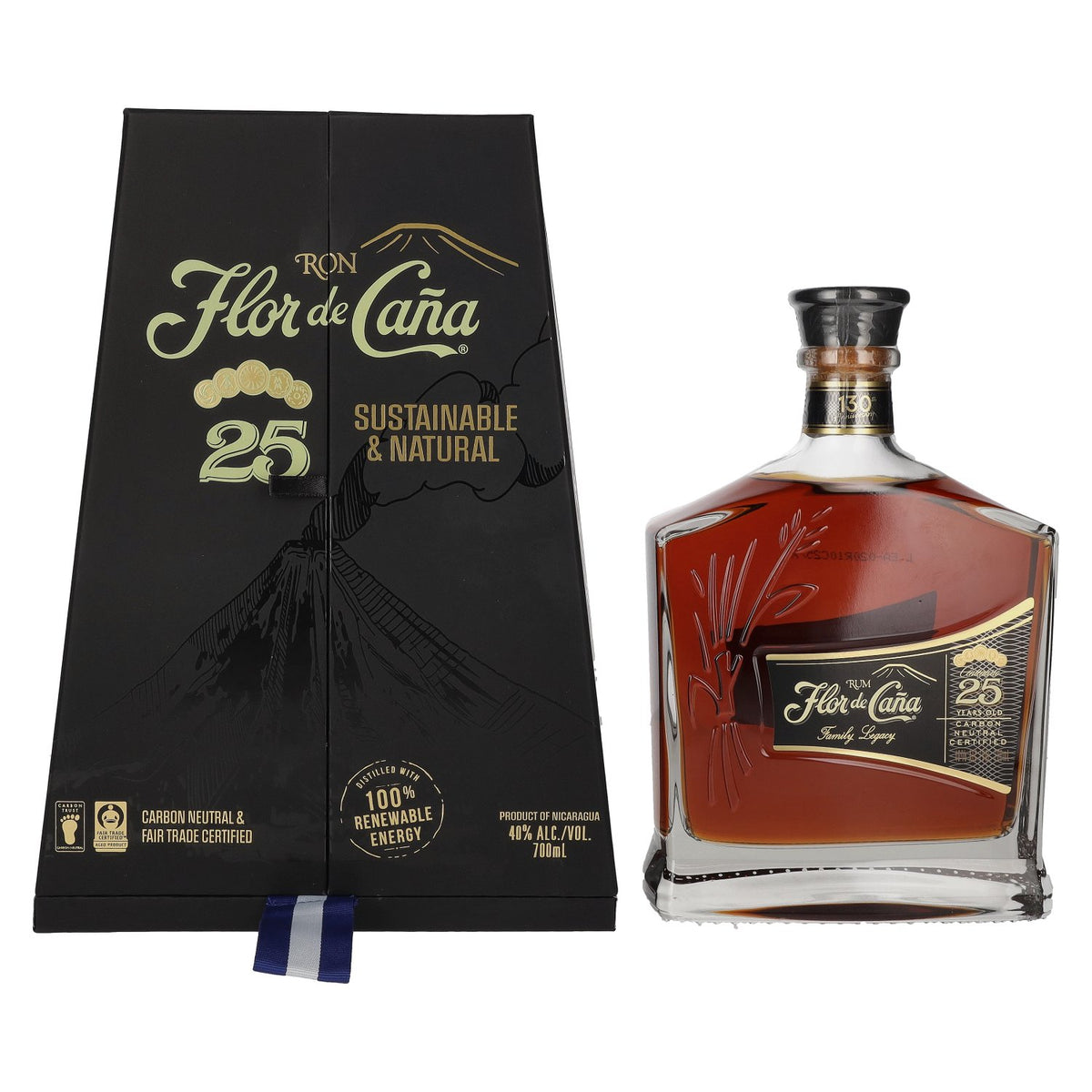 Flor de Caña 25 Years Old Slow Aged Single Estate Rum 40% Vol. 0,7l en boîte cadeau