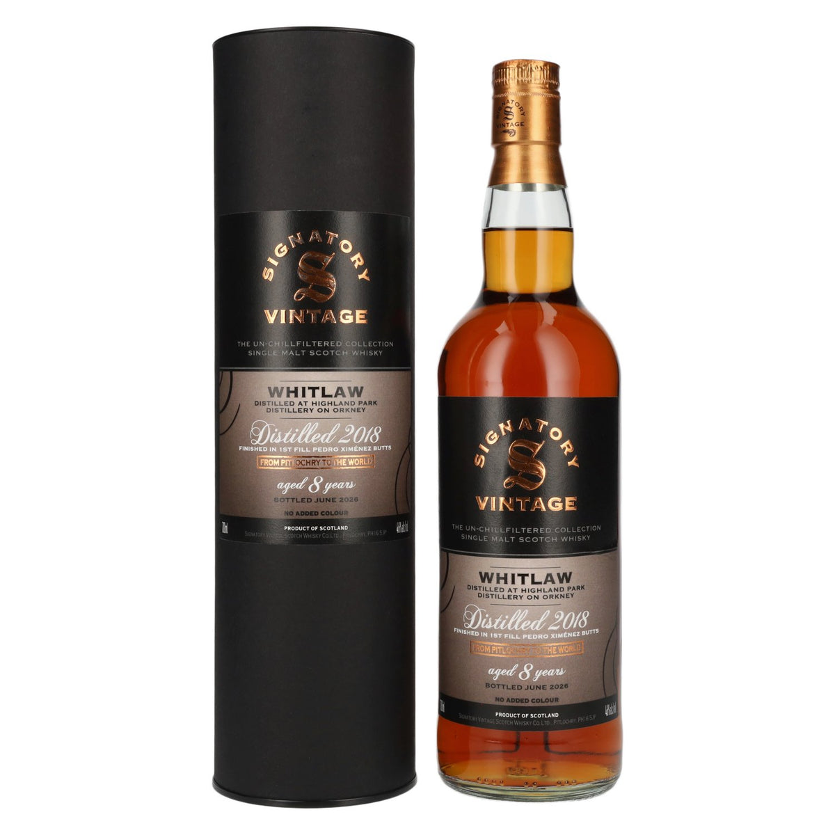 Signatory Vintage WHITLAW 8 Years Old The Un-Chillfiltered 2018 46% ABV 0.7l in a gift box