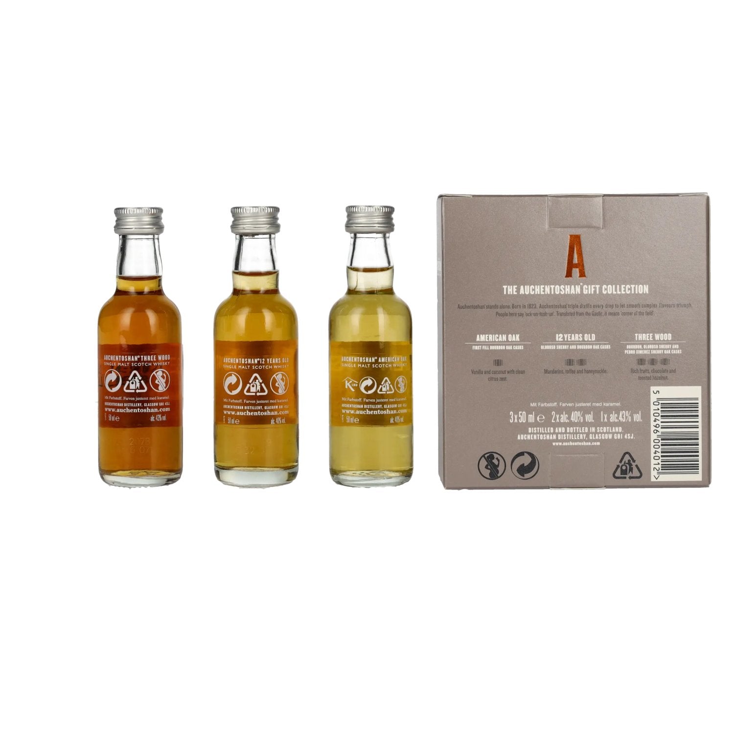 Auchentoshan Gift Collection (American Oak, 12YO, Three Wood) 41% Vol. 3x0,05l in Geschenkbox
