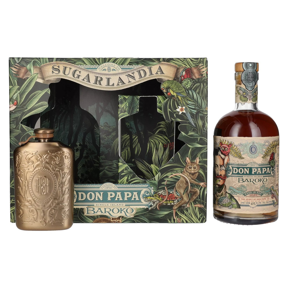 Don Papa BAROKO 40% Vol. 0,7l in gift box with Hip Flask
