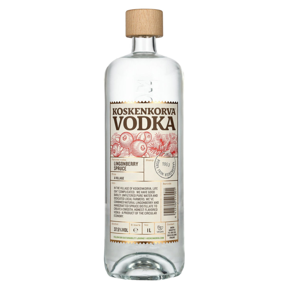 Koskenkorva Vodka LINGONBERRY SPRUCE Flavoured 37.5% vol. 1 litre