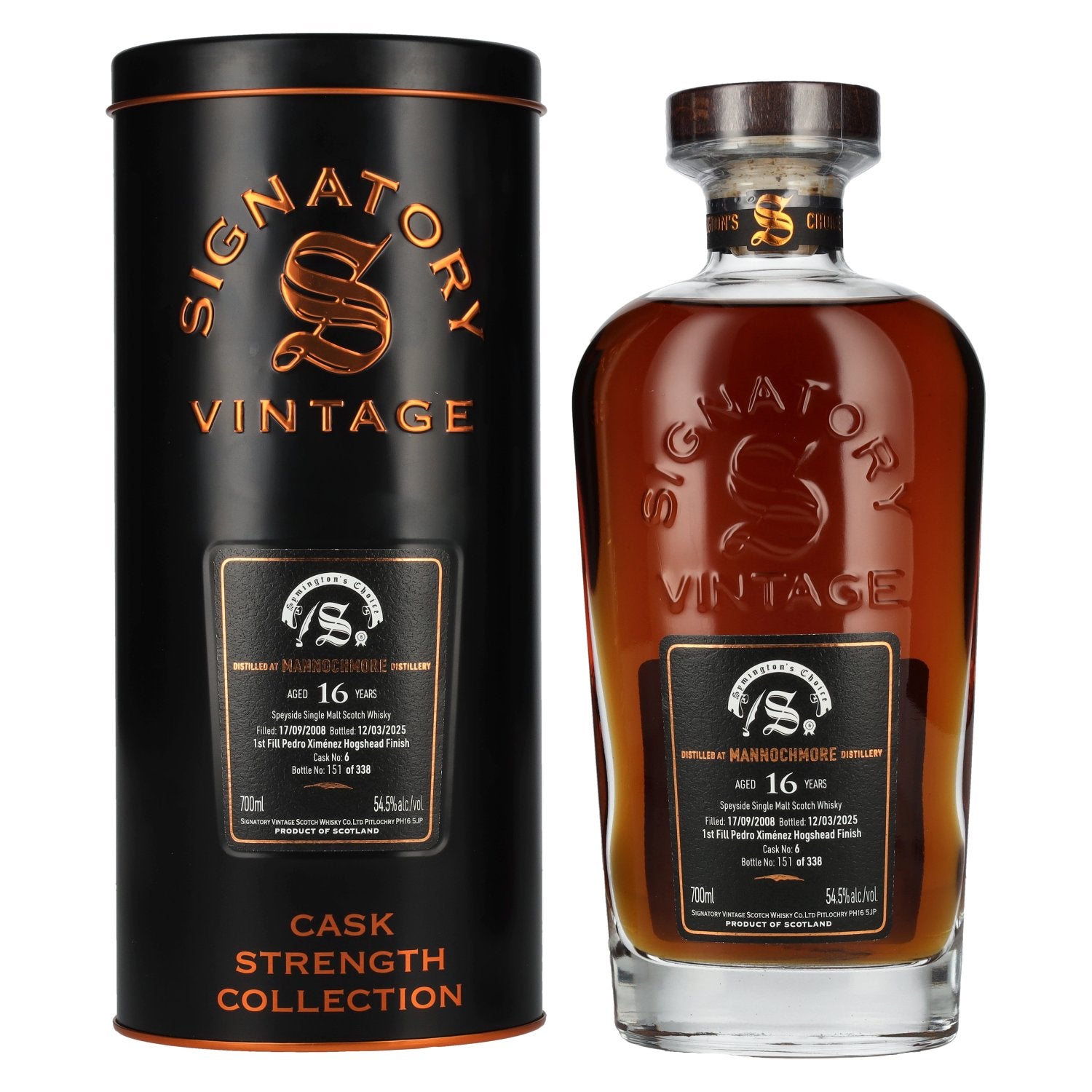 Signatory Vintage SYMINGTON'S CHOICE 16 Years Old MANNOCHMORE PX Hogshead Finish #6 2008 54,5% Vol. 0,7l in Tinbox