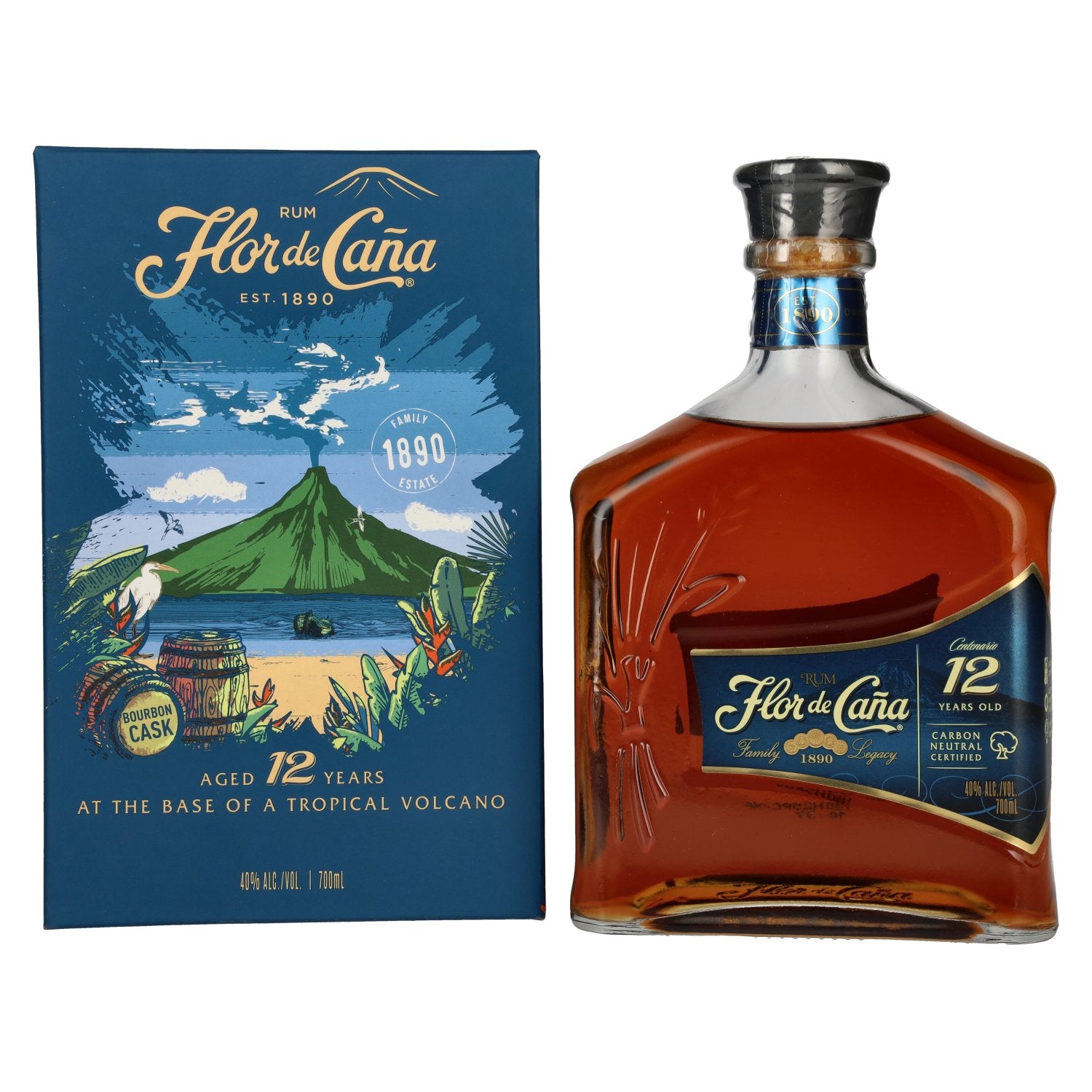 Flor de Caña Centenario 12-Year-Old Rum 40% ABV 0.7l in a gift box