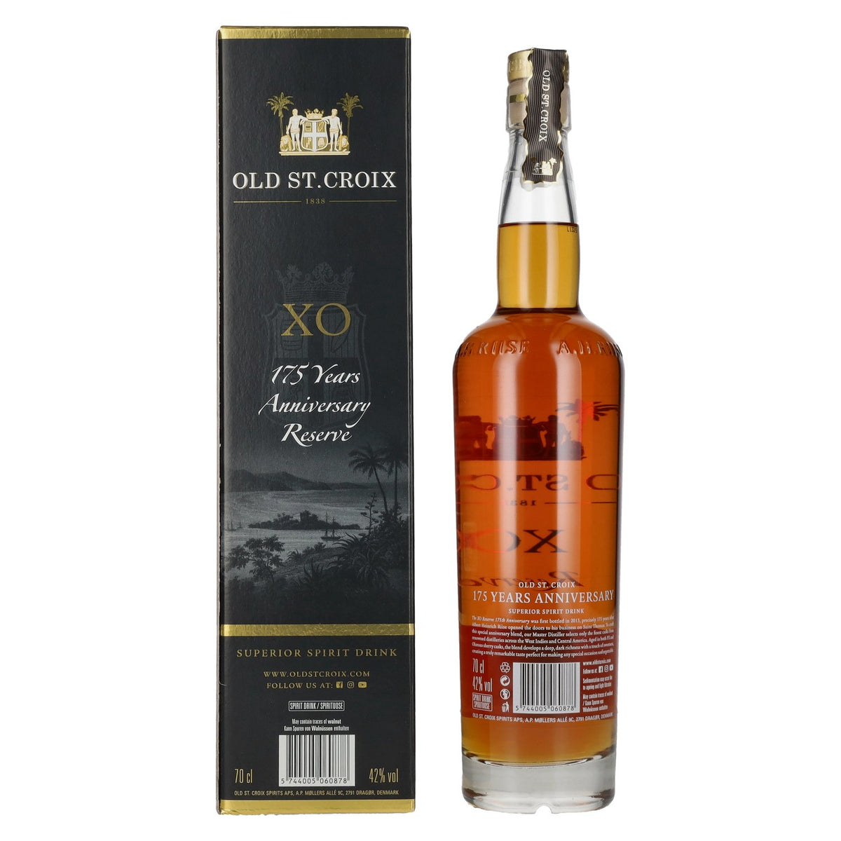 Old St. Croix A.H. Riise X.O. Reserve 175 YEARS ANNIVERSARY Superior Spirit Drink 42% Vol. 0,7l in gift box
