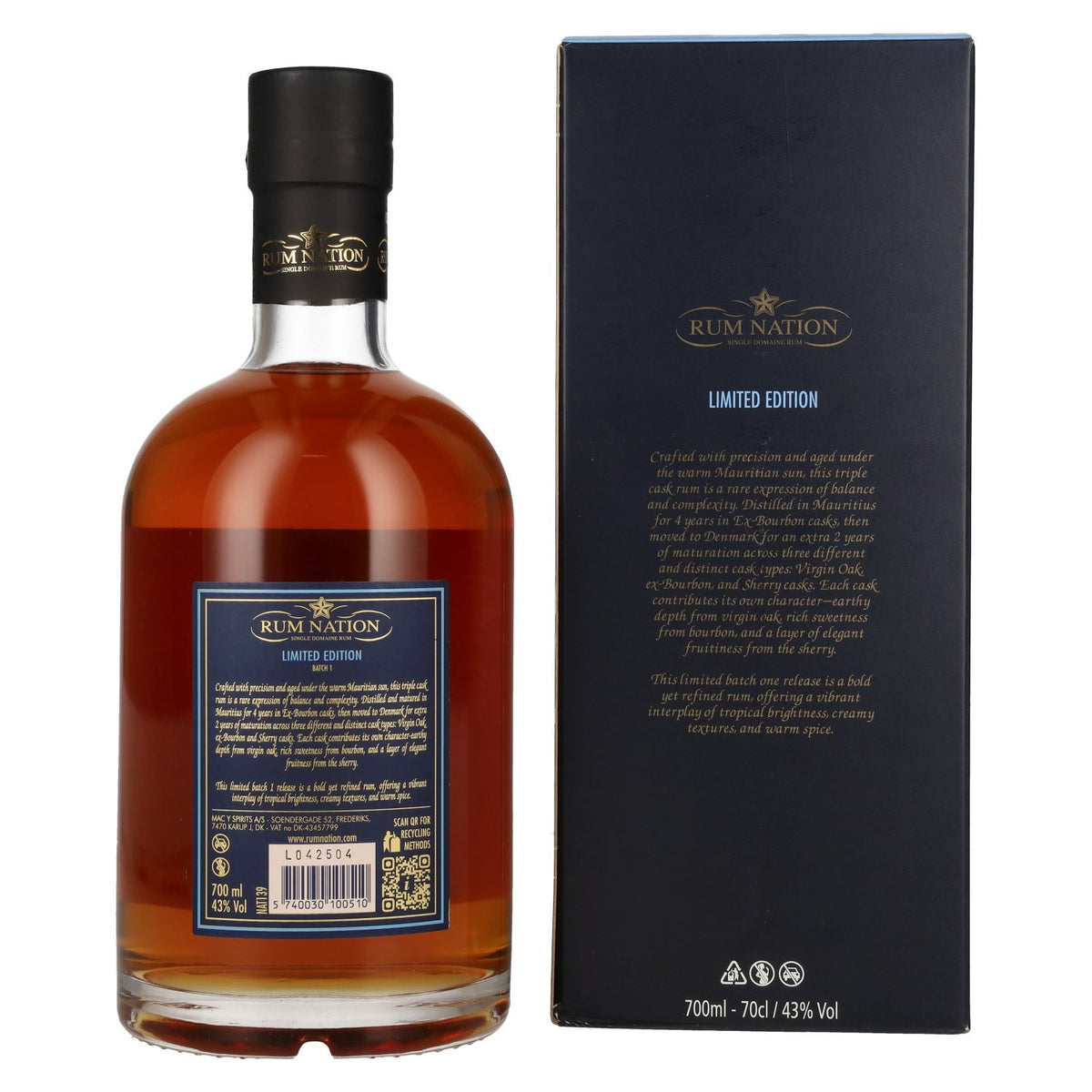 Rum Nation Mauritius 6 Years Old Triple Cask Rum Limited Edition Batch 1 43% Vol. 0,7l in Geschenkbox