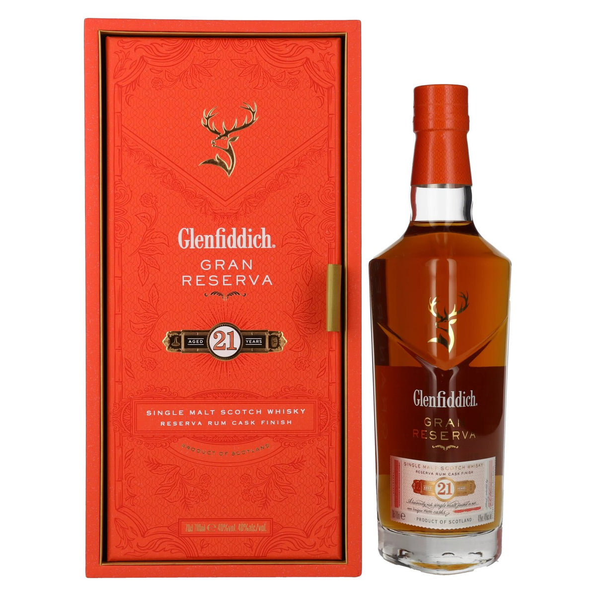 Glenfiddich 21 ans d'âge GRAN RESERVA, finition en fût de rhum, 40 % vol., 0,7 l, dans un coffret cadeau