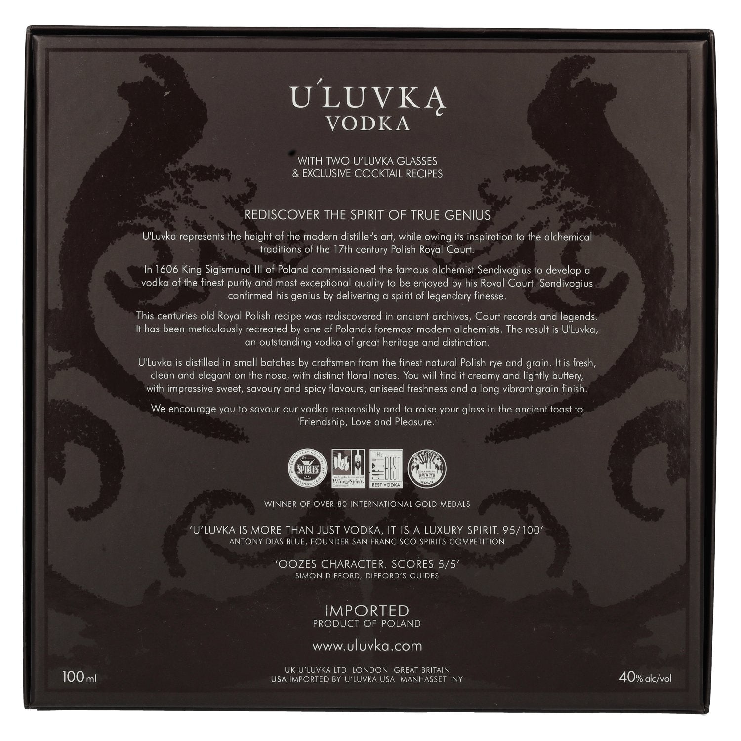 U'Luvka Vodka 40% vol. 0,1l en boîte cadeau avec 2 verres