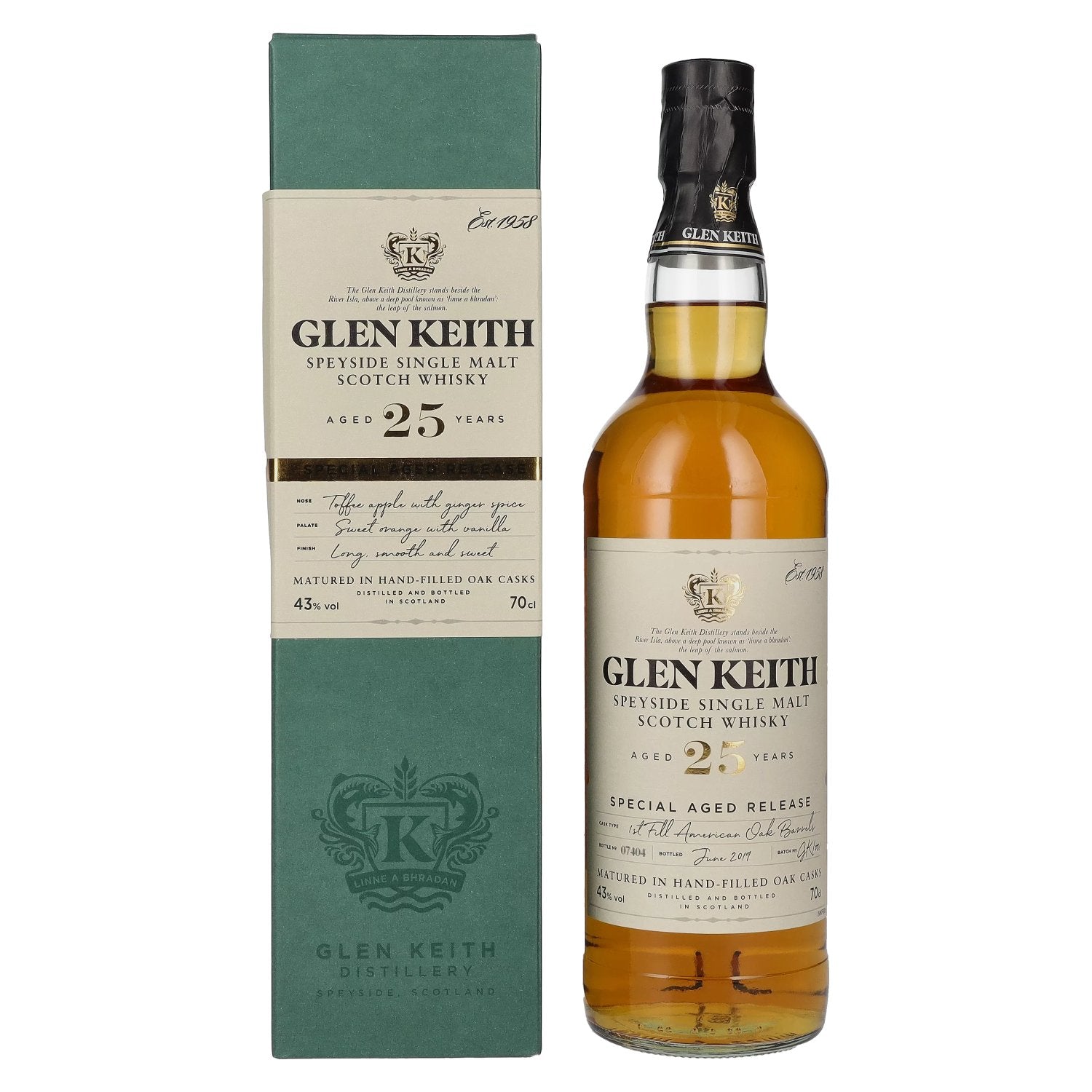 Glen Keith 25 Years Old Speyside Single Malt 43% Vol. 0,7l en boîte cadeau