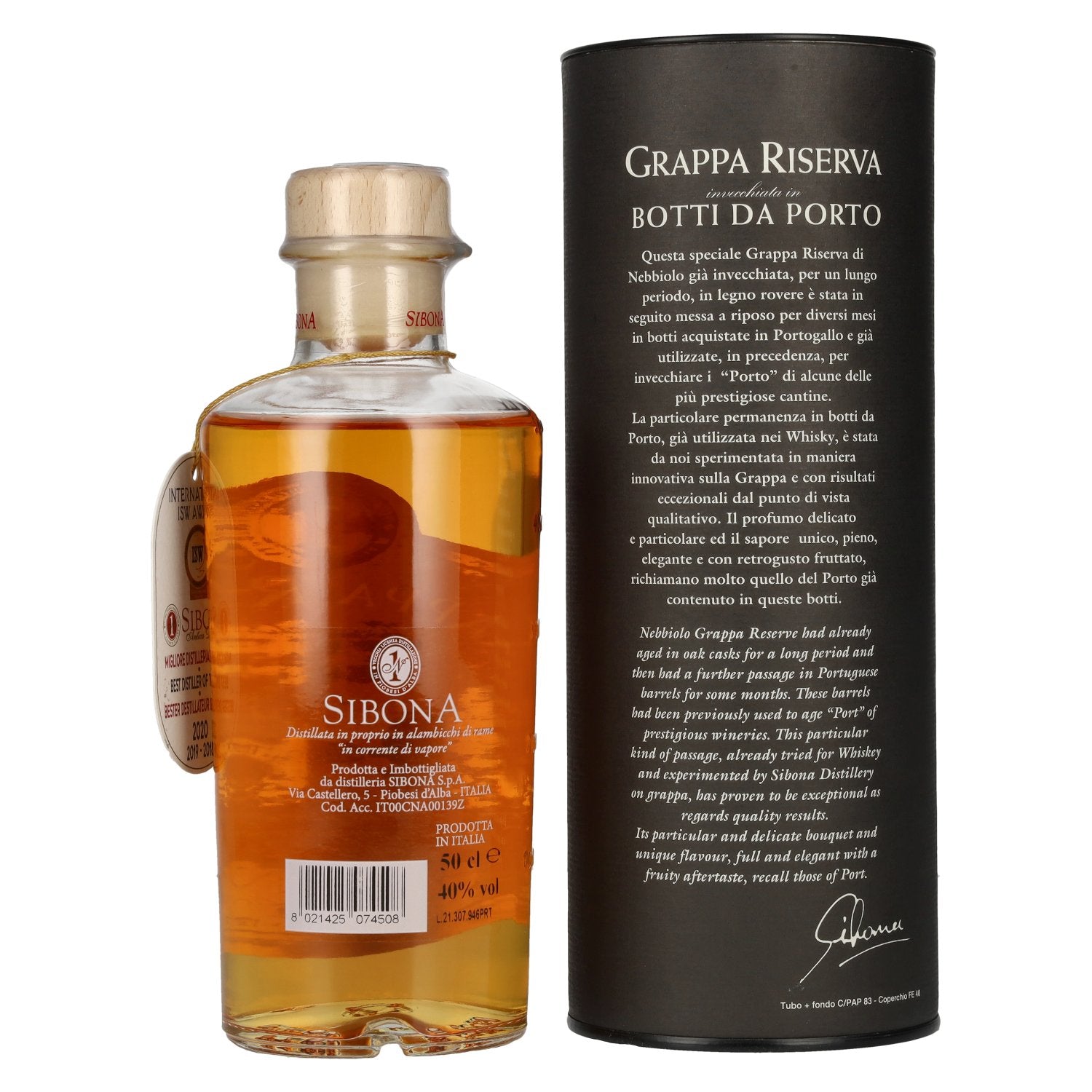Sibona GRAPPA RISERVA Botti da PORTO 40% Vol. 0.5l in gift box