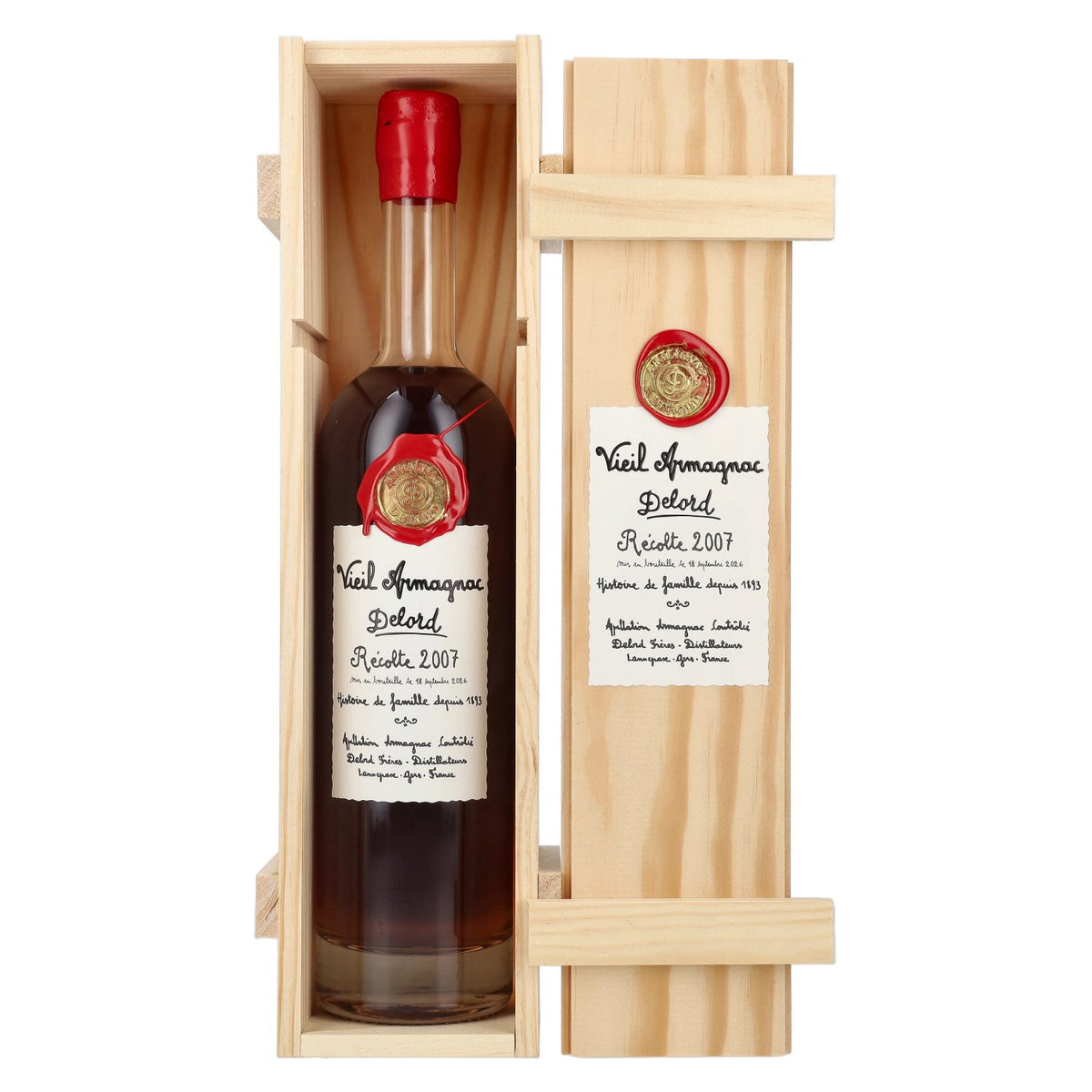 Vieux Armagnac Delord Vintage Récolte 2007 40 % vol. 0,7 l dans un coffret en bois
