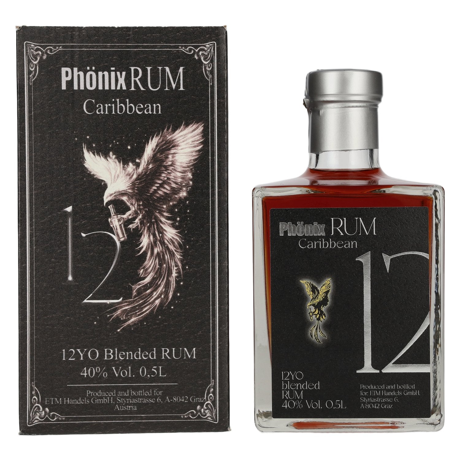 Phönix 12 Years Old Blended Caribbean Rum Black Design 40% Vol. 0,5l in Geschenkbox