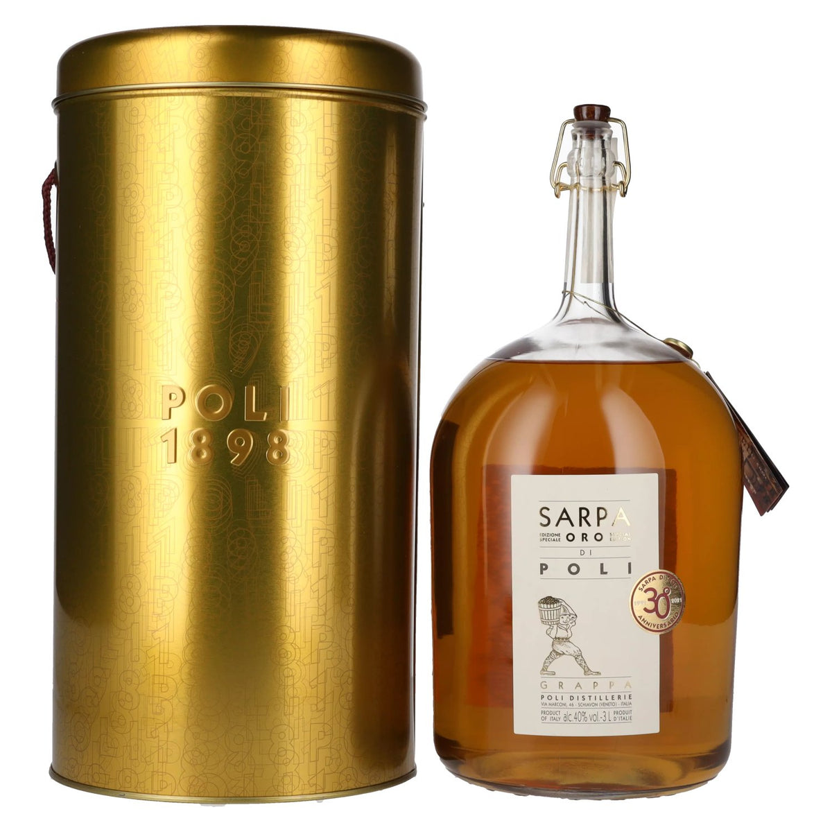 Poli Grappa Sarpa Oro di Poli 40% Vol. 3l in Tinbox
