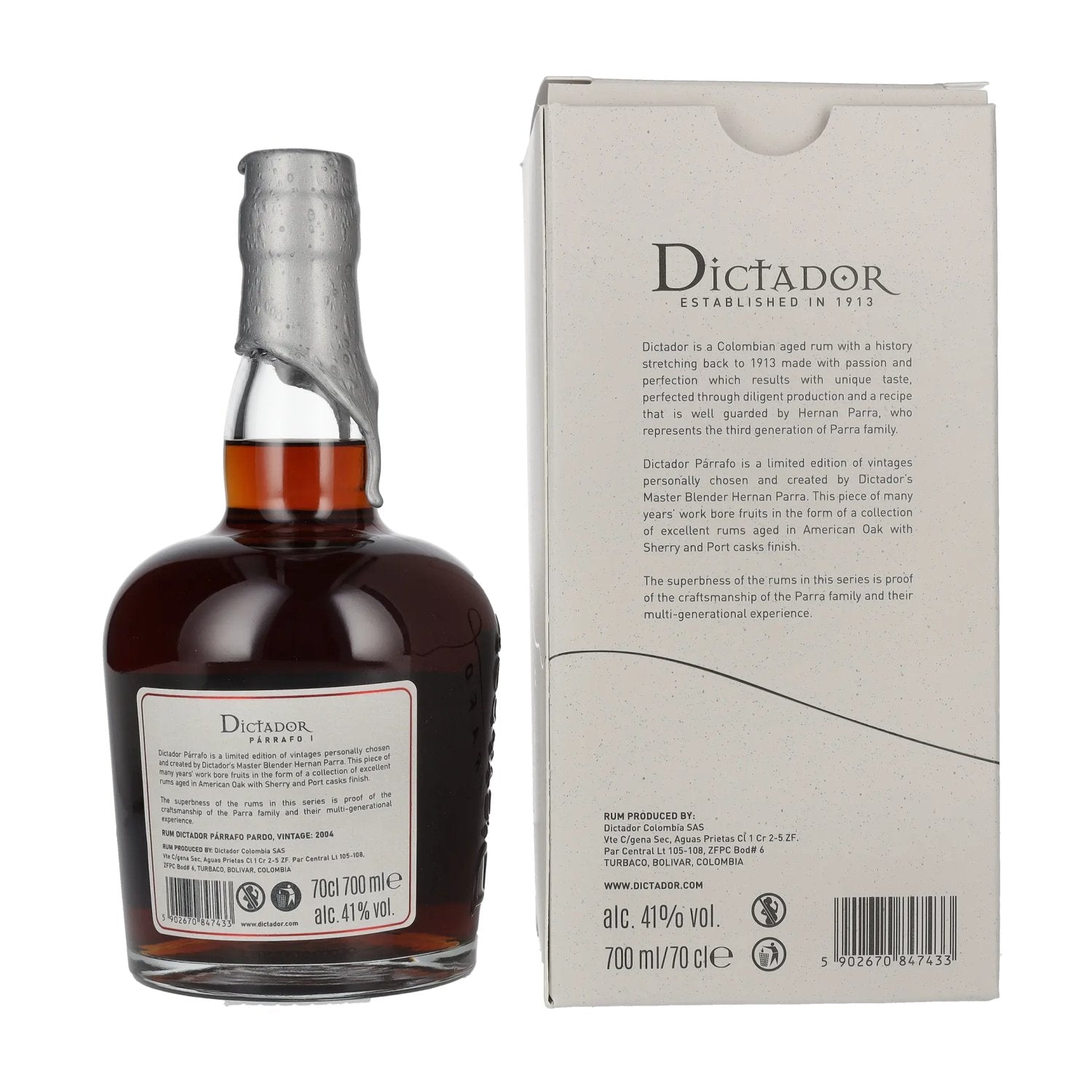 Dictador PÁRRAFO I 18 Years Old PARDO Vintage 2004 41% vol. 0,7l en boîte cadeau