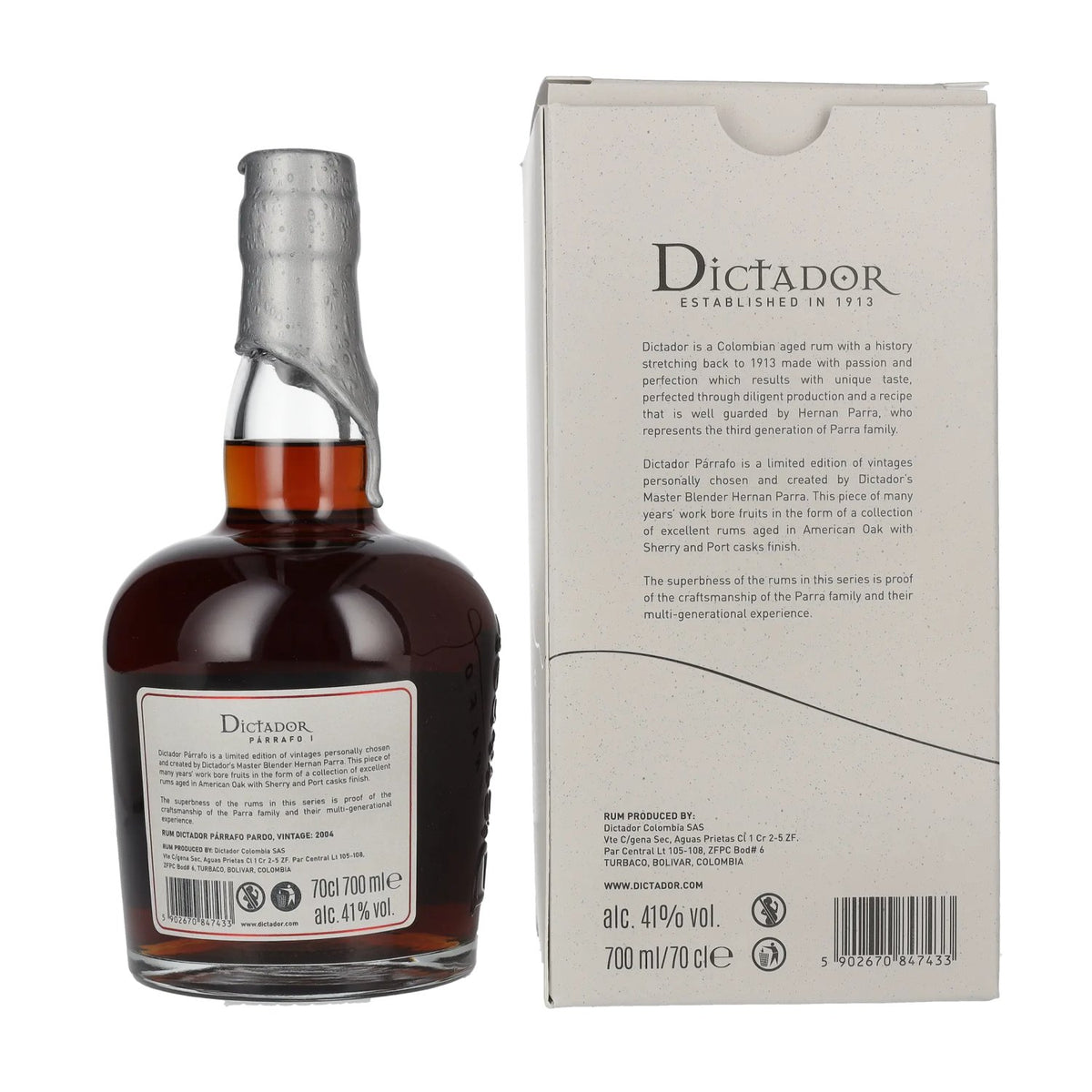 Dictador PÁRRAFO I 18 Years Old PARDO Vintage 2004 41% Vol. 0,7l in gift box