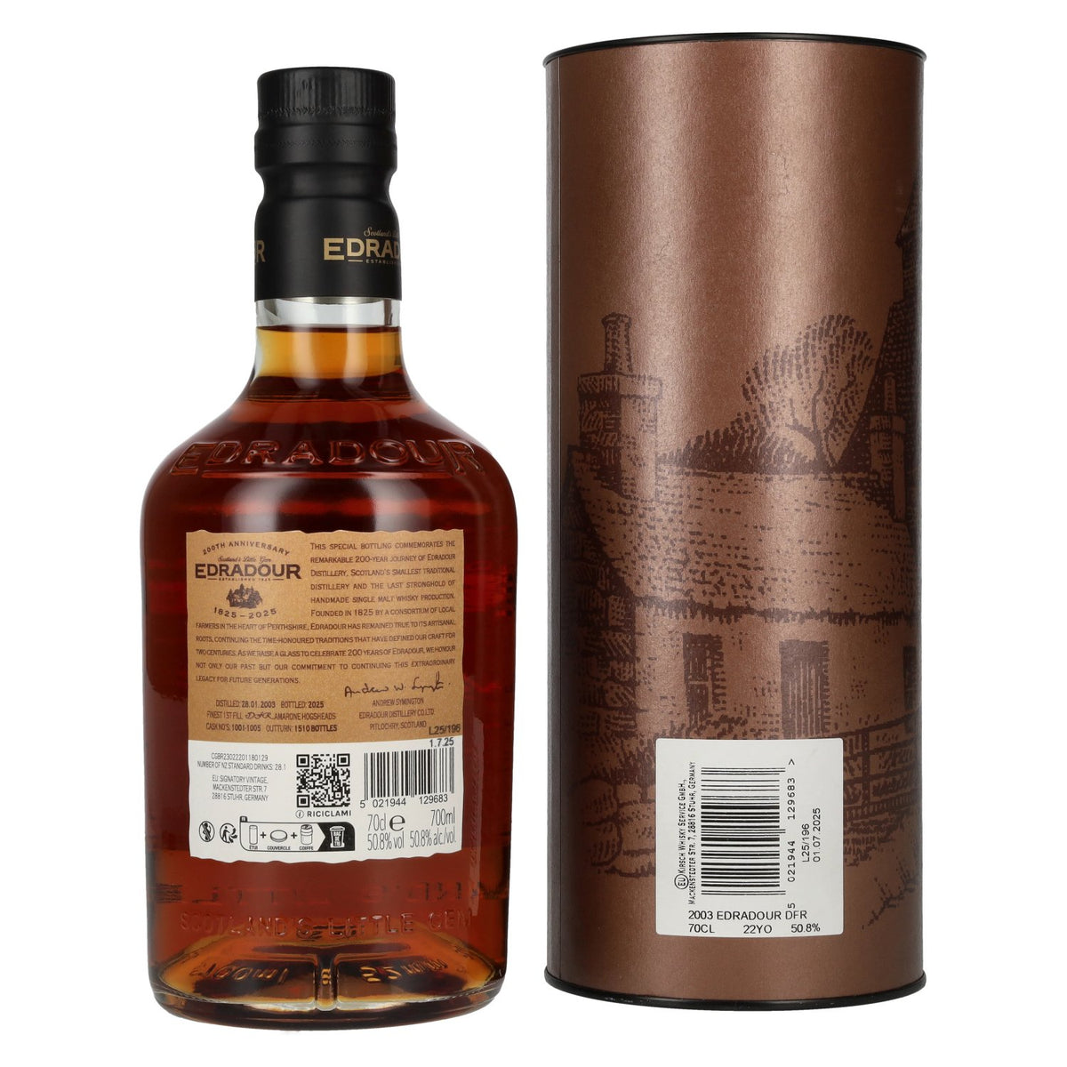 Edradour 22 Years Old 200th Anniversary Amarone Cask Highland Single Malt Whisky 50,8% Vol. 0,7l en coffret cadeau