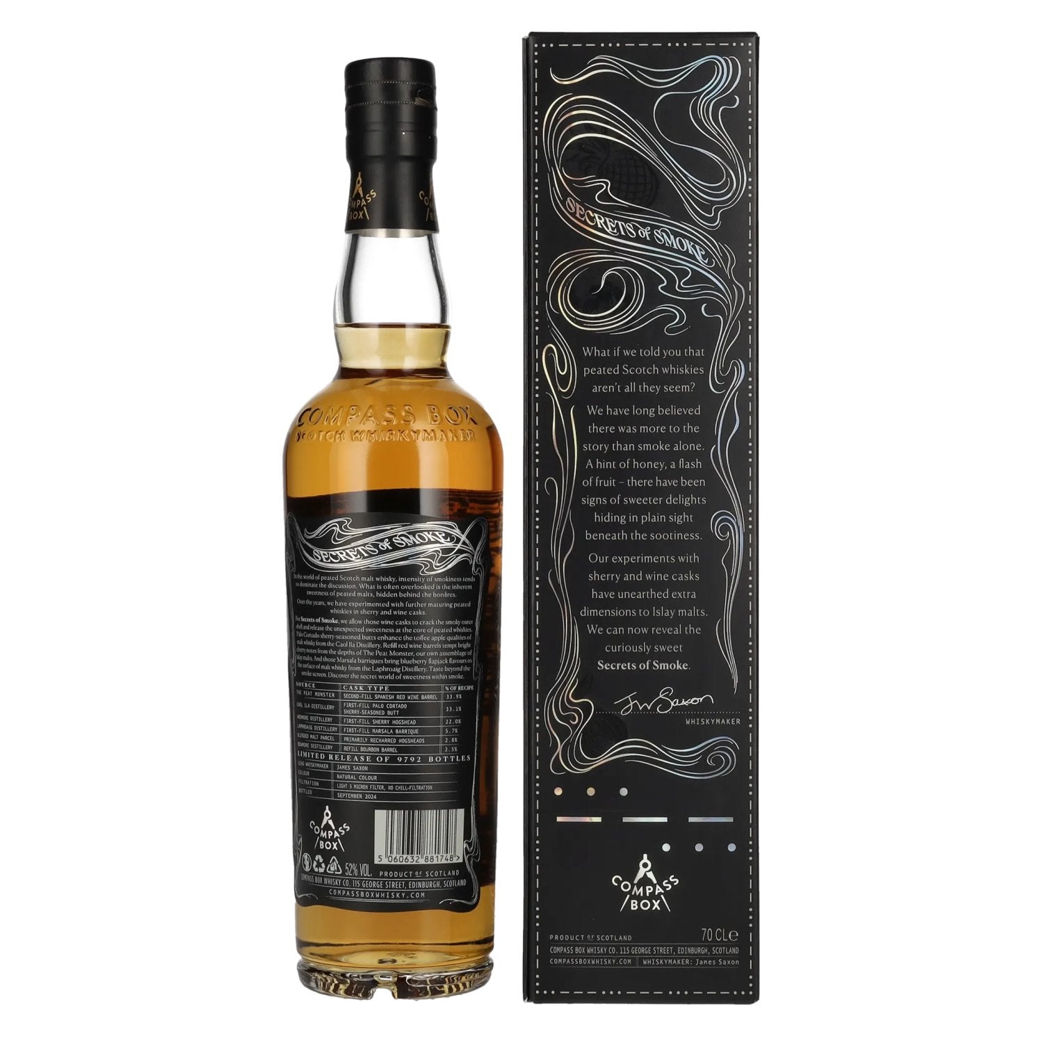 Compass Box SECRETS OF SMOKE Blended Malt Scotch Whisky 52% Vol. 0,7l en boîte cadeau